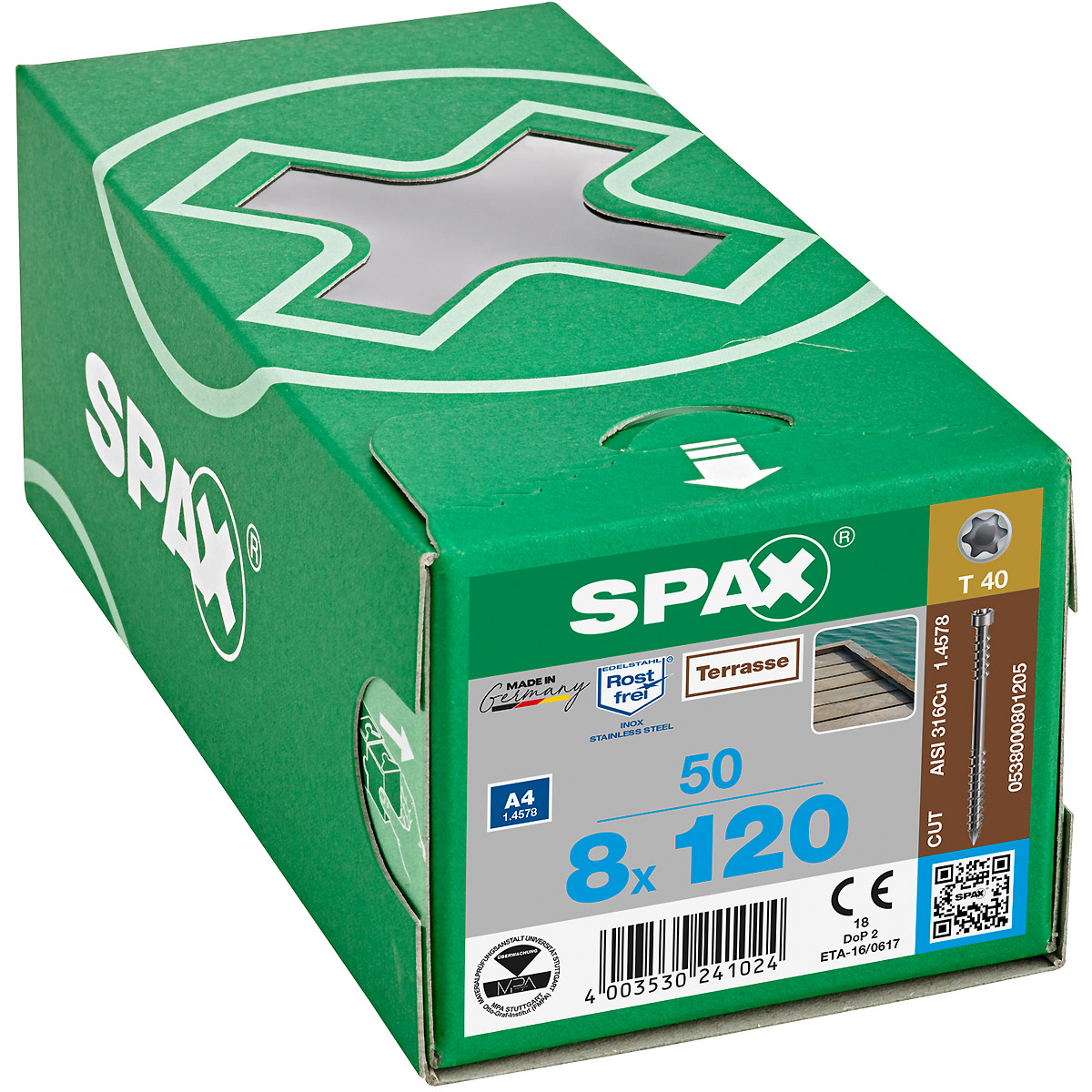 SPAX Terrasse A4 Zylinderkopf T-Star Plus T40 Fixiergewinde Cut, 50 Stück