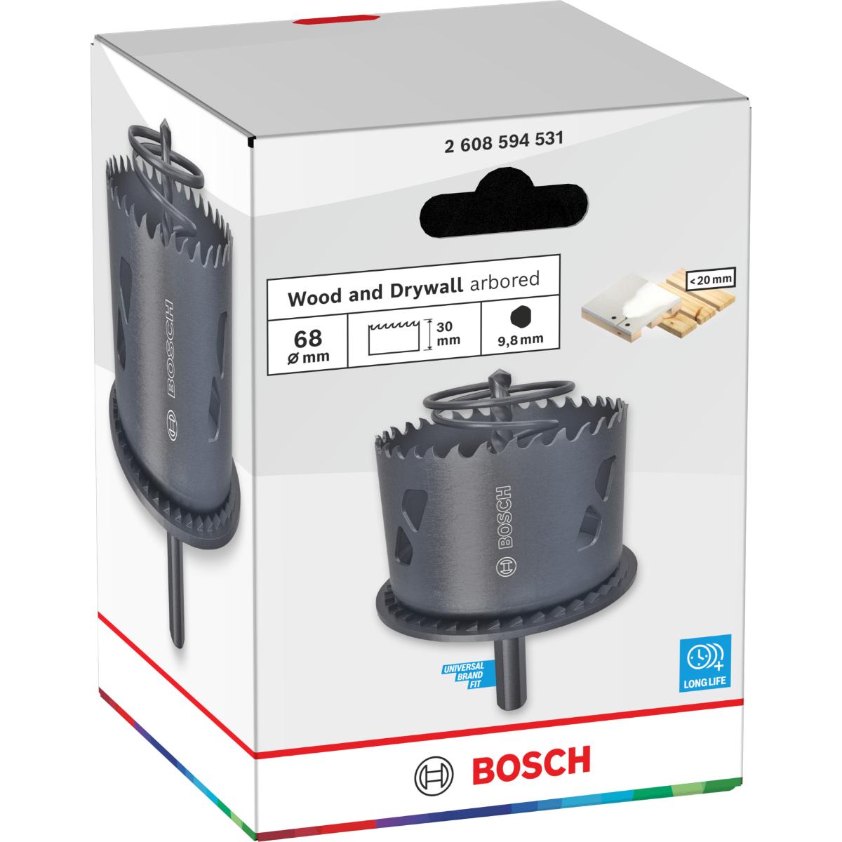 Bosch Wood and Drywall Lochsäge mit Aufsteckhalter und Randsenker, 68 x 30 mm