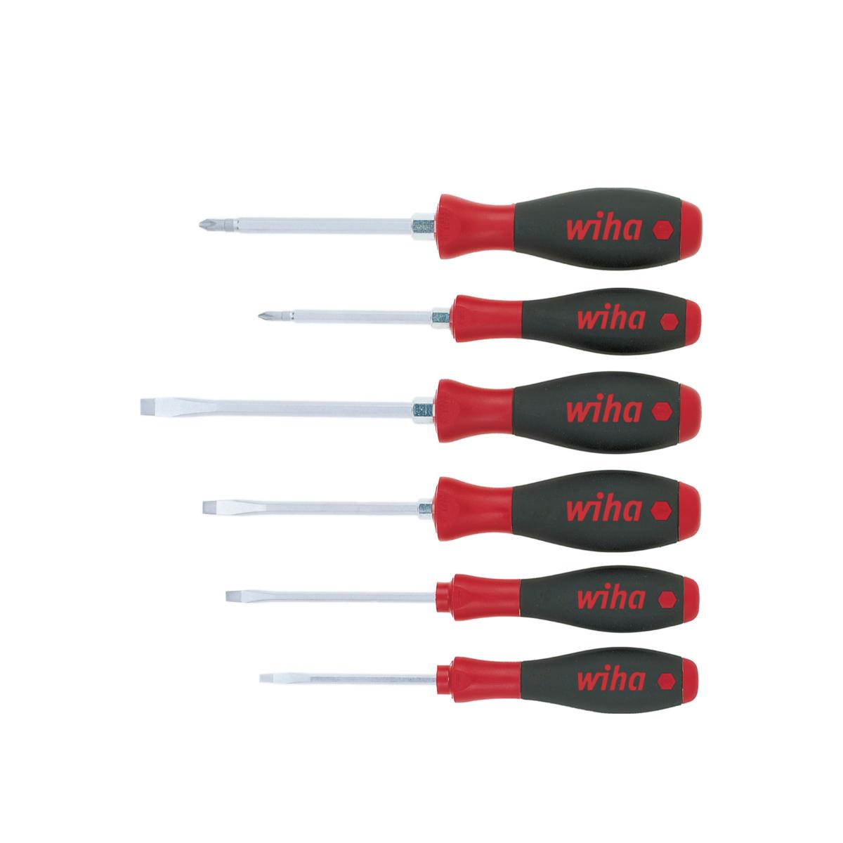 Wiha Schraubendreher Set SoftFinish Schlitz, Phillips 6-teilges Set mit Sechskantansatz