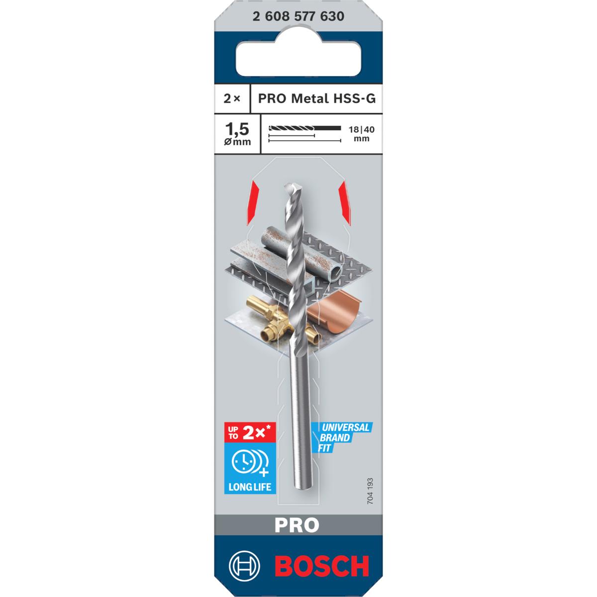 Bosch PRO Metal HSS-G Spiralbohrer, 1,5 x 18 x 40 mm, 2-Stück