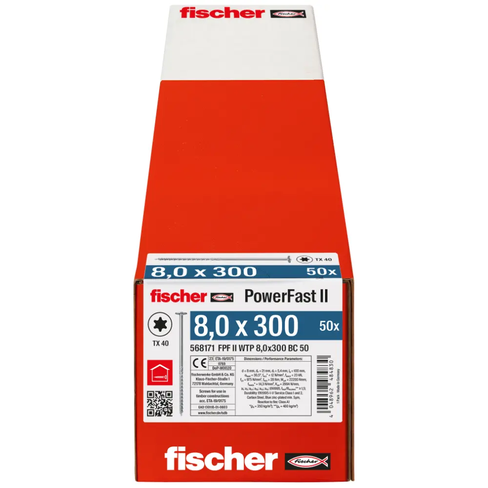 Fischer Holzbauschraube 8,0x300 FPF II WTP BC, Tellerkopf, Innenstern TX, Teilgewinde, blauverzinkt