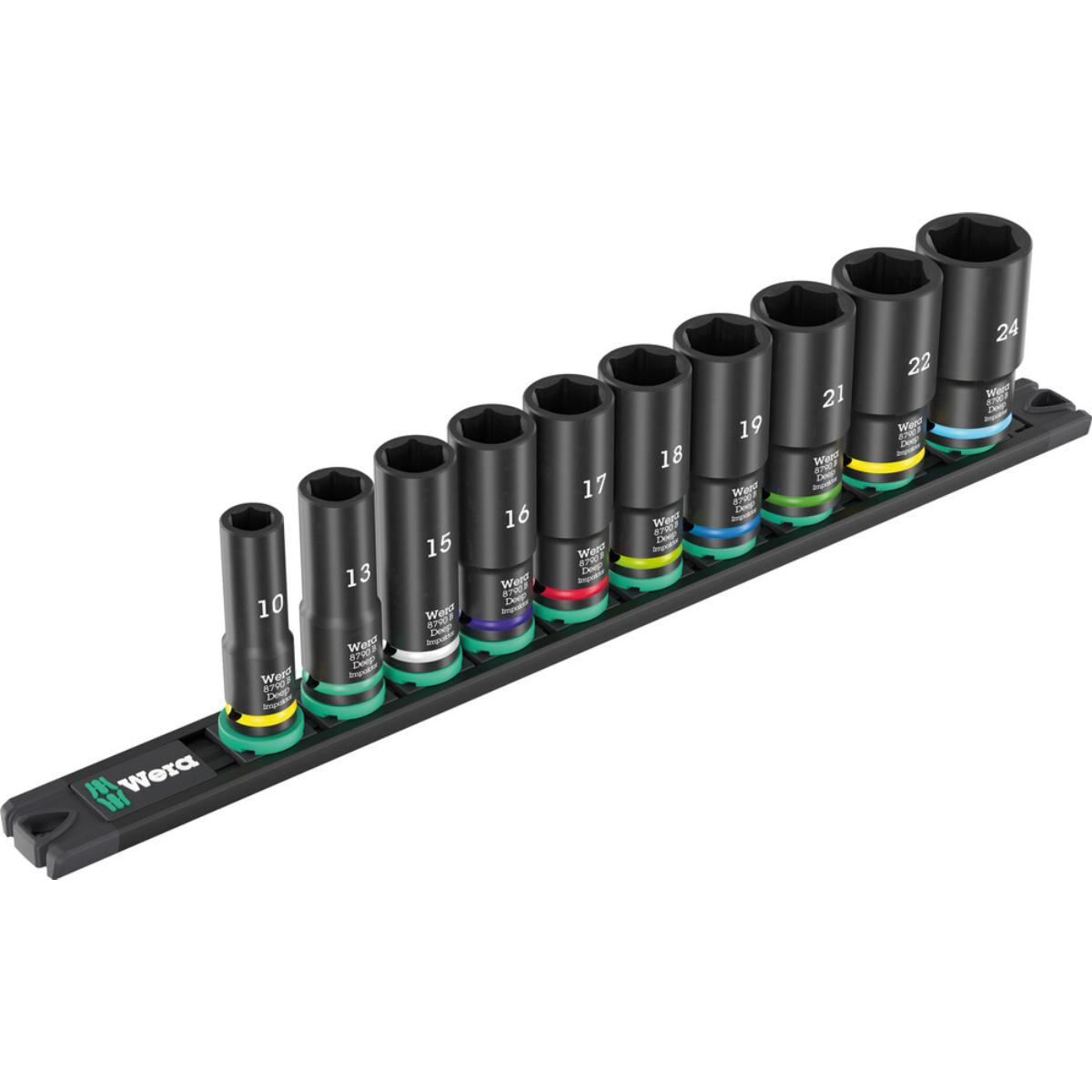 Wera 9660 Nuss-Magnetleiste B Impaktor Deep 1 Steckschlüsseleinsatz-Satz, 3/8 zoll-Antrieb, 10-teiliges Set