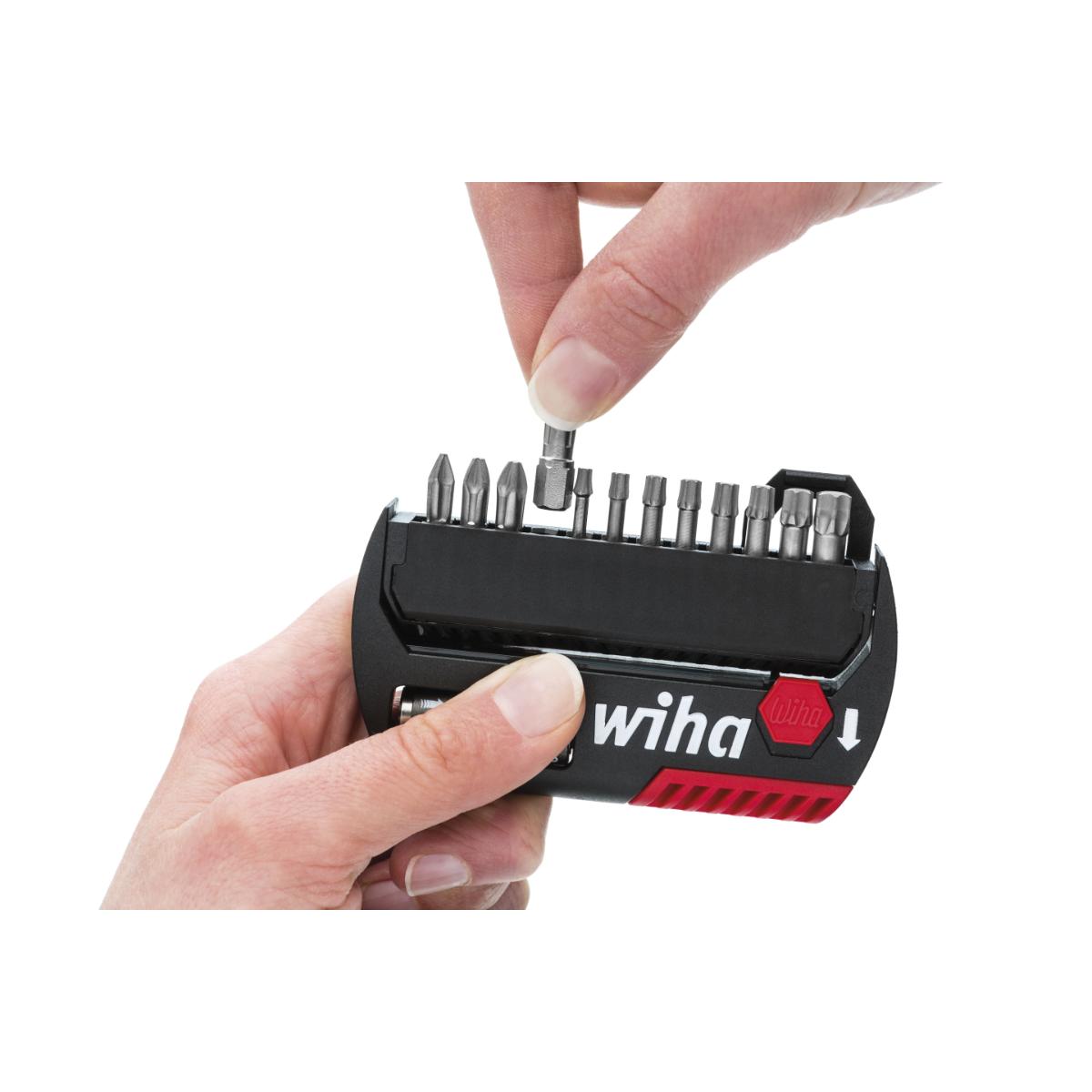 Wiha Bit Set FlipSelector Standard 25 mm gemischt 13-teilges Set 1/4 zoll C6,3 mit Gürtelclip