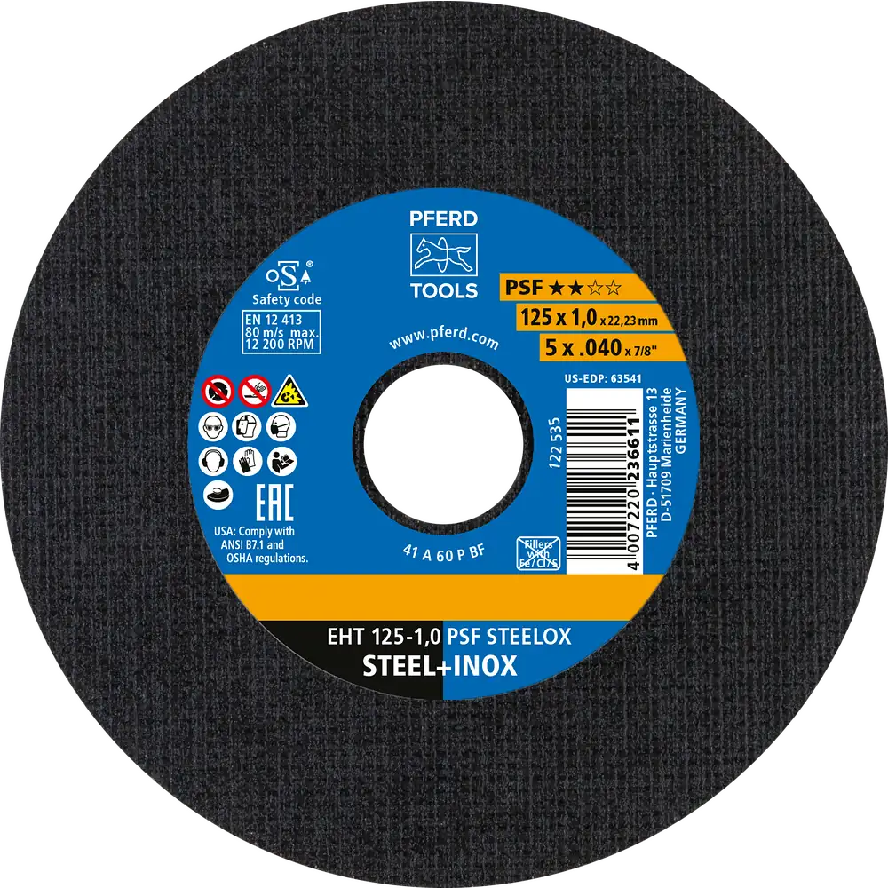 PFERD TOOLS Trennscheibe EHT 125x1,0x22,23 mm gerade Universallinie PSF STEELOX für Stahl/Edelstahl (10)