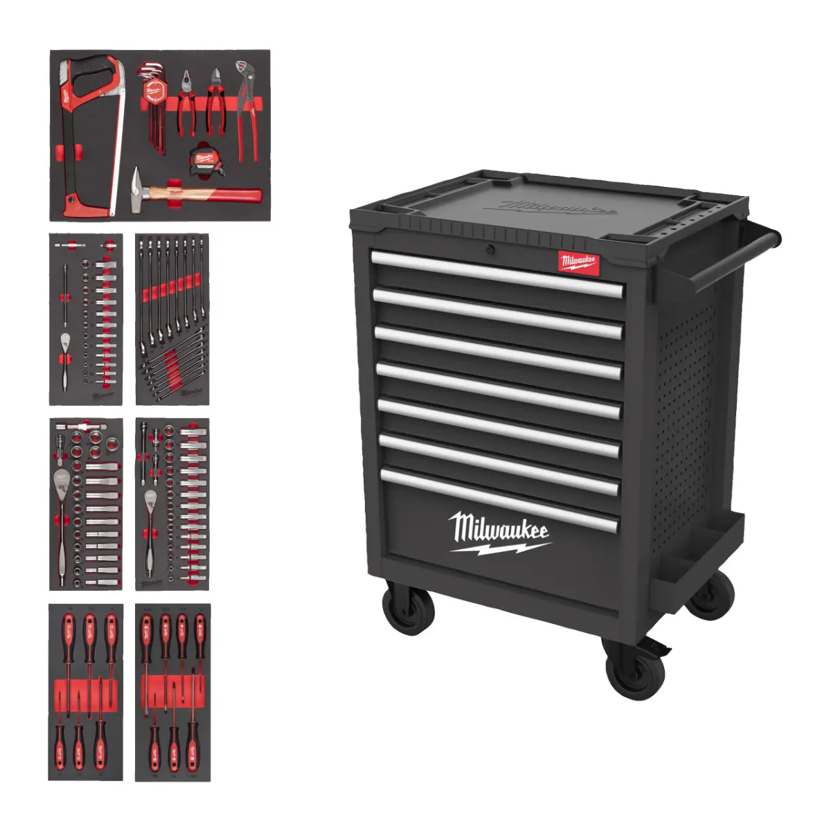 Milwaukee 27" / 69 cm TOOLGUARD Werkstattwagen mit Werkzeugbestückung 131-teilig, grau