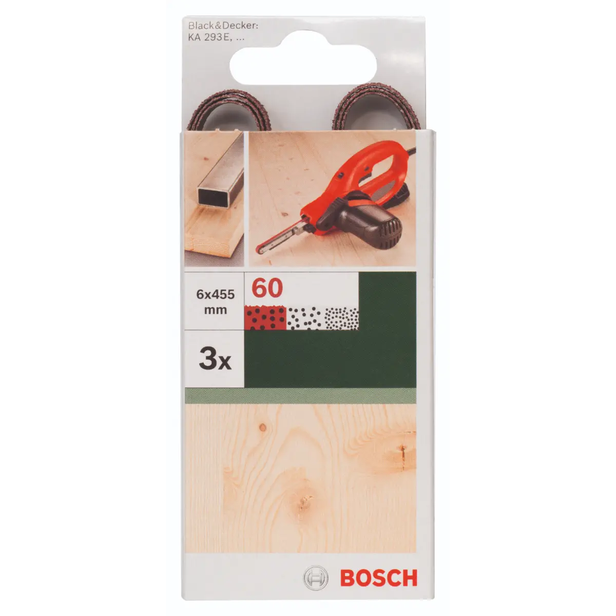 Bosch Schleifband-Set für Black+Decker Powerfile, rote Qualität 6x451mm, K=60, 3-tlg.