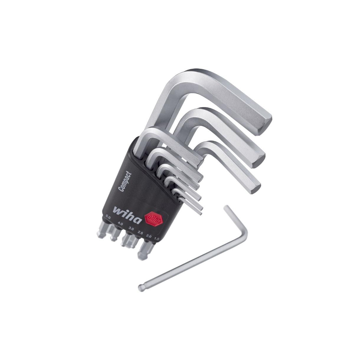 Wiha Stiftschlüssel Set im Compact Halter Sechskant-Kugelkopf 9-teilges Set kurz, mattverchromt