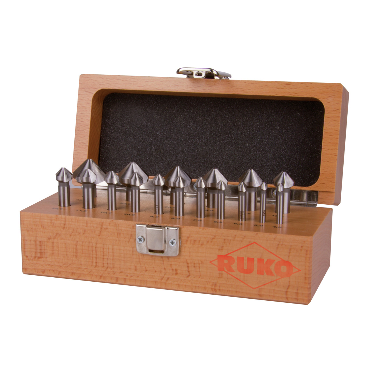 RUKO Kegelsenker-Satz DIN 335 Form C 90° HSS in Holzkassette - 17-tlg.
