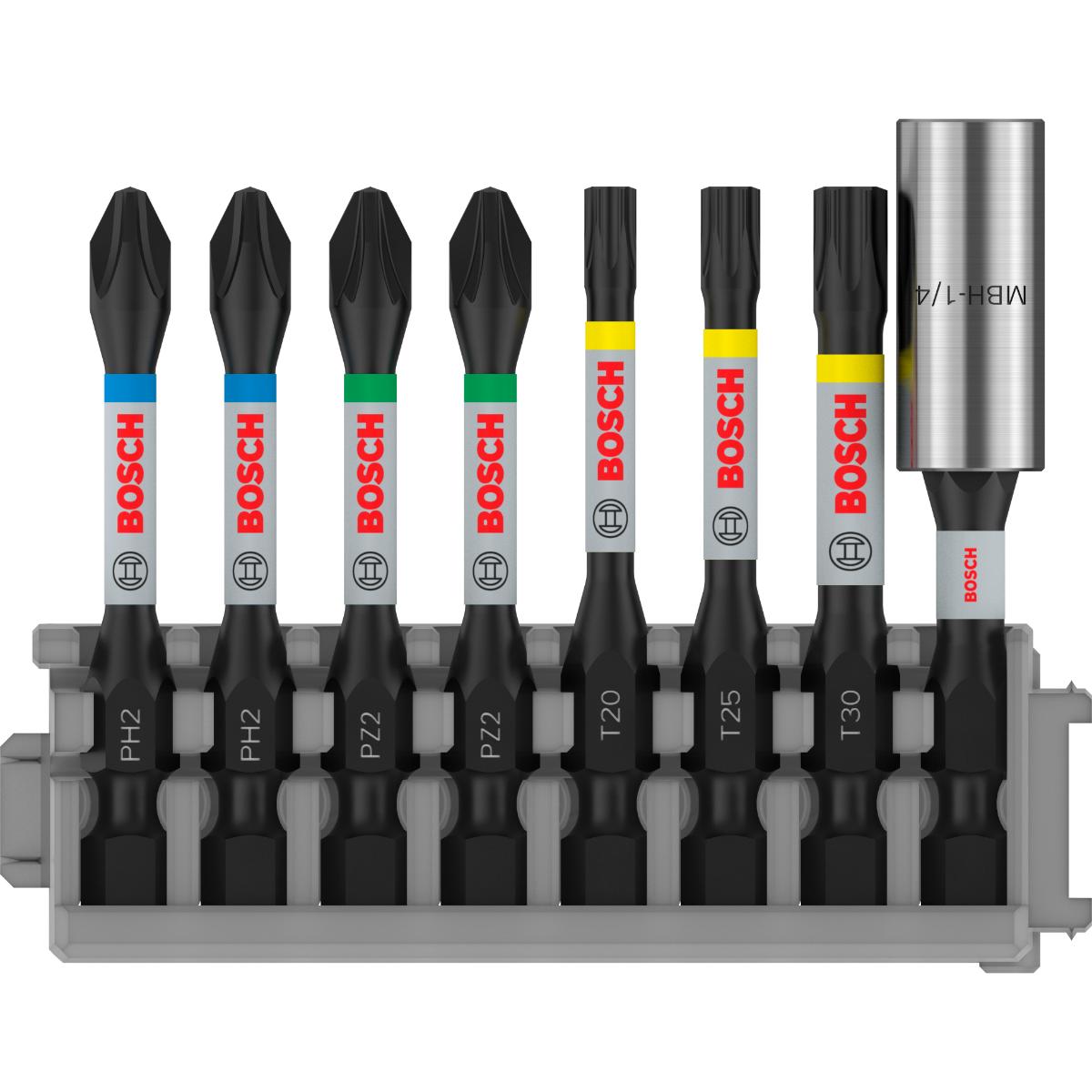 Bosch PRO Schrauberbit-Set Impact Control, 8-teilig, 2 x PH2, 2x PZ2, T20, T25, T30, 50 mm