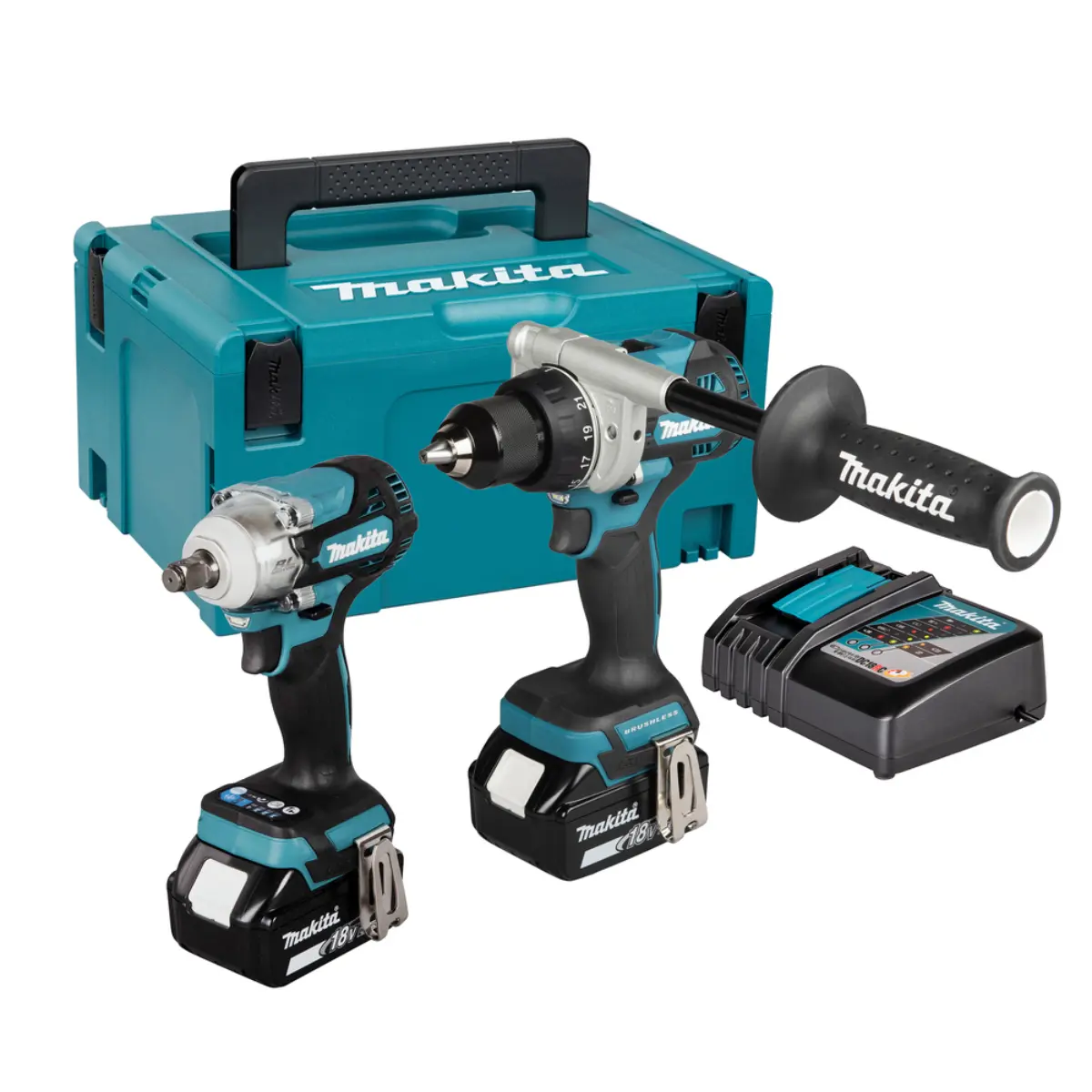 Makita Akku-Kombo-Kit 18V / 6,0 Ah, DDF492Z + DTW300Z, 2 Akkus + Ladegerät im MAKPAC - DLX2588GJ