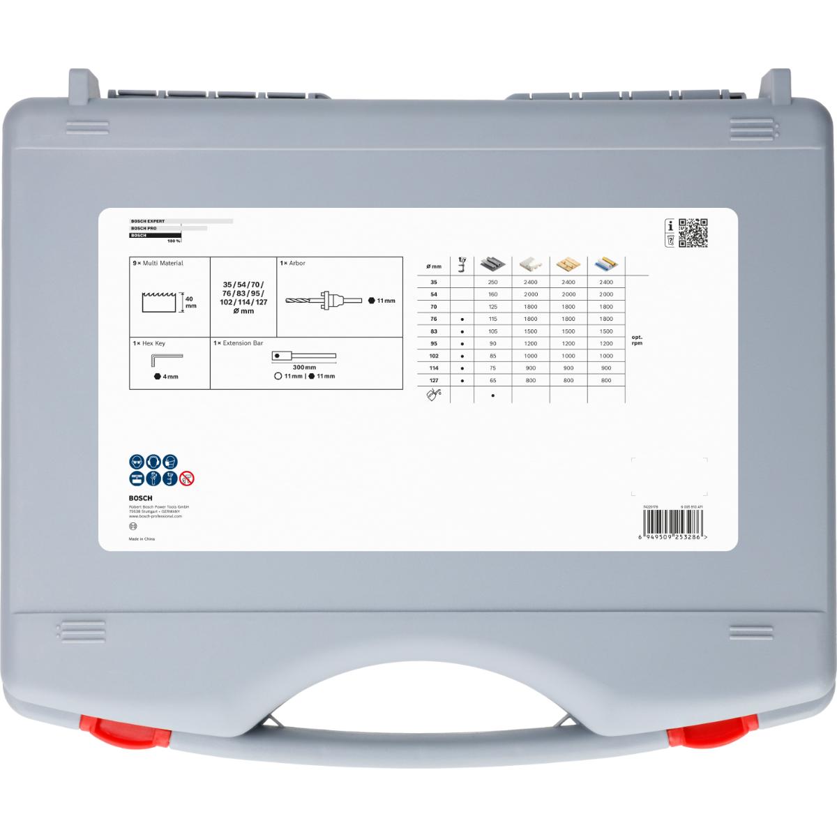 Bosch Multi Material Lochsägen mit Gewinde, 35/54/70/76/83/95/102/114/127 x 40 mm, 12-teiliges Set