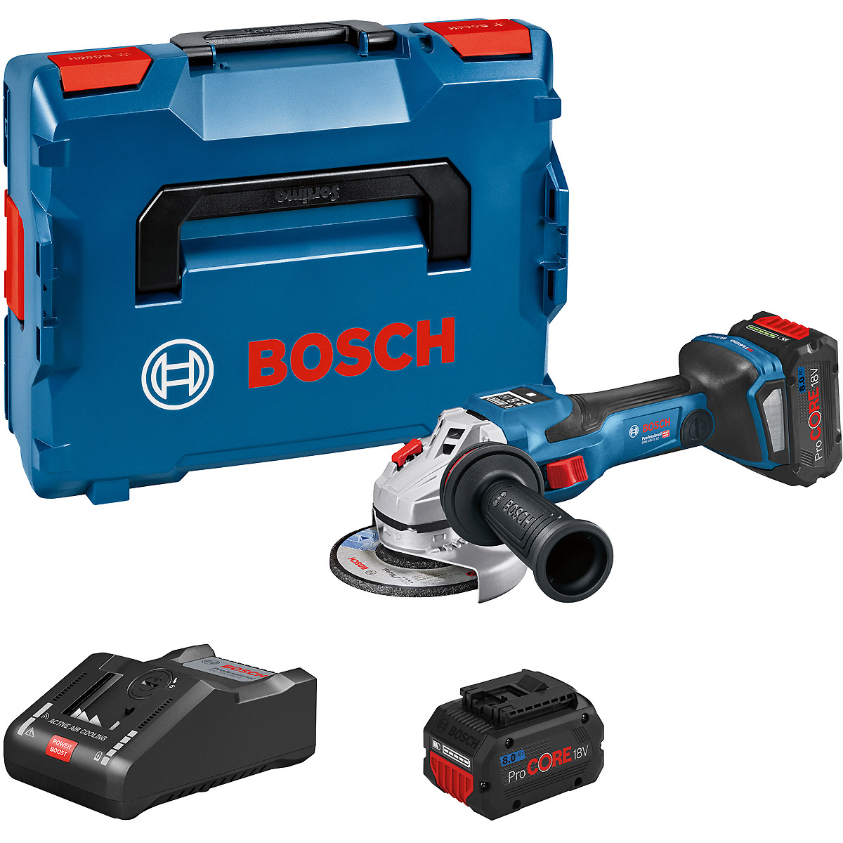 Bosch Akku-Winkelschleifer BITURBO GWS 18V-15 SC, 2 x Akku, Schnellladegerät, L-BOXX