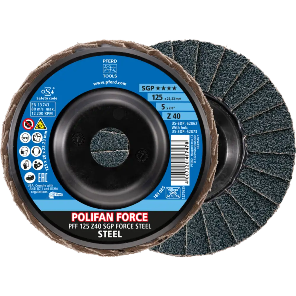 PFERD TOOLS POLIFAN FORCE Fächerscheibe PFF konisch Speziallinie SGP STEEL für Stahl