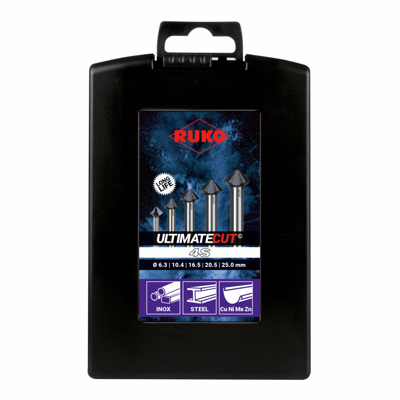 RUKO ULTIMATECUT Kegelsenker 4S BOOST, HSS, ähnlich DIN 355, 90°, 3-Flächenschaft - 5-tlg.