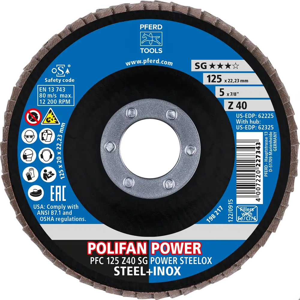 PFERD TOOLS Trenn-/Fächerscheiben-Set PFC 125 Z40 SG POWER / EHT 125-1,0 SG STEELOX für Stahl/Edelstahl