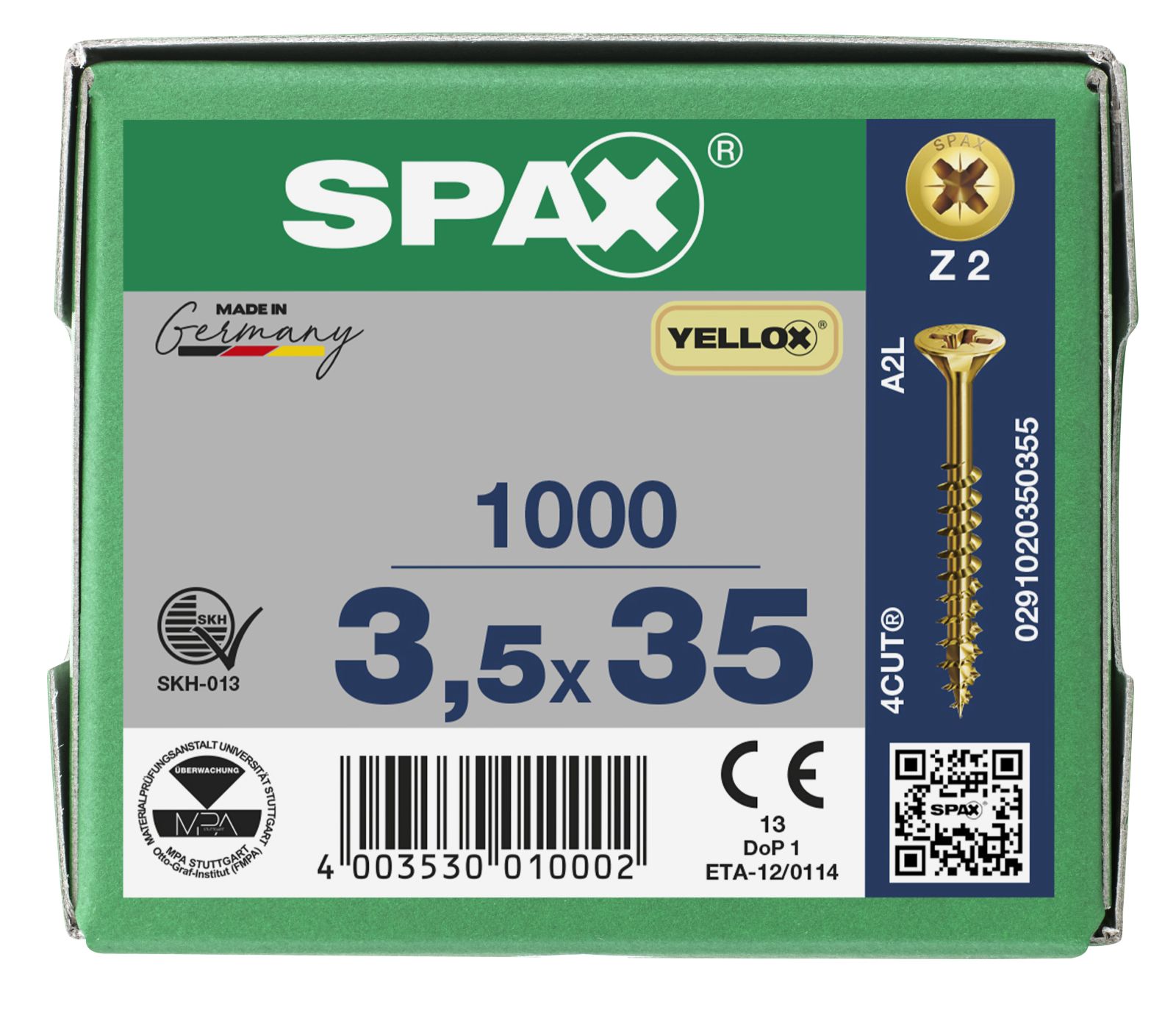 SPAX Senkmultikopf Kreuzschlitz Z2 Teilgewinde YELLOX, 1000 Stück