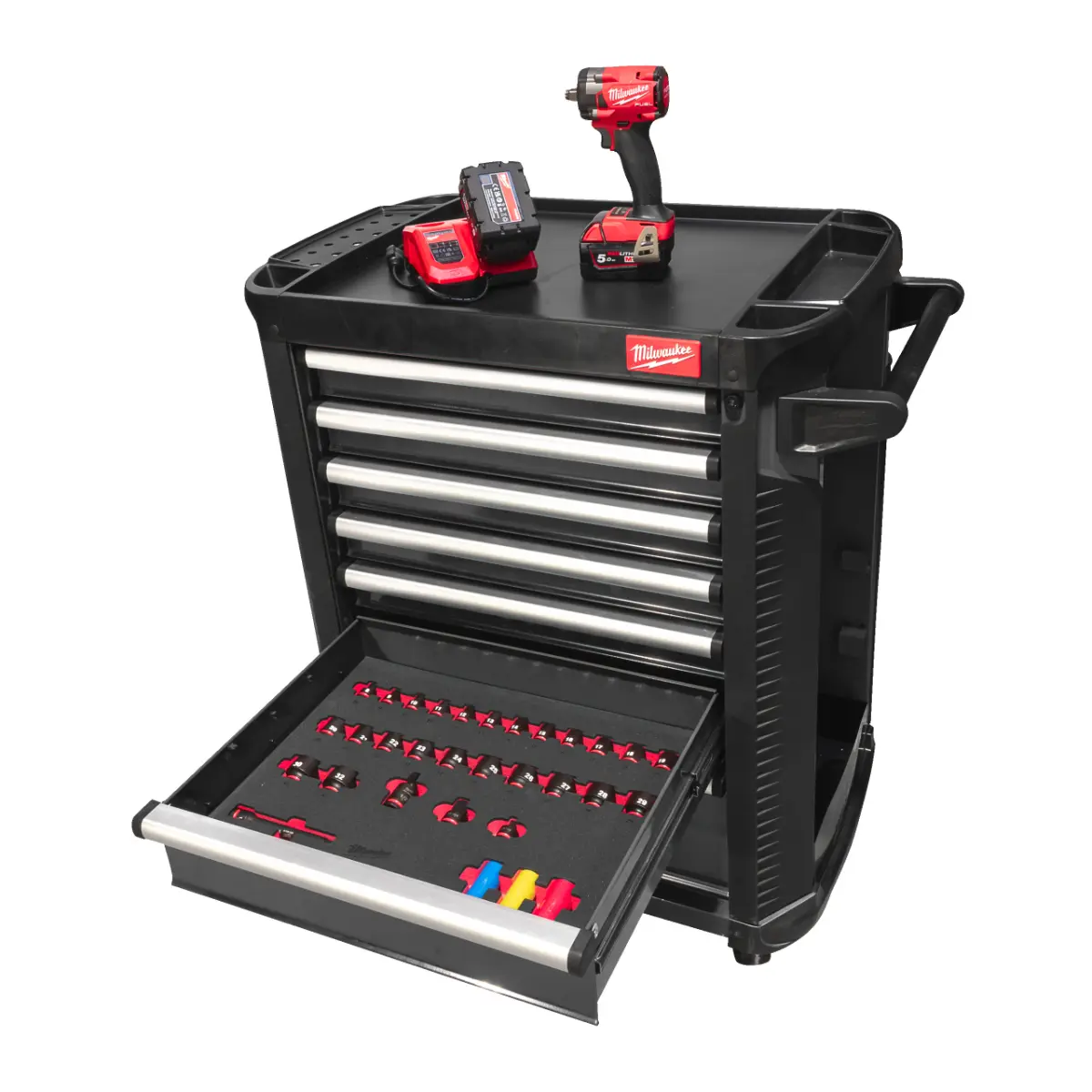 Milwaukee 30˝ / 78 cm TOOLGUARD Werkstattwagen mit Werkzeugbestückung, Premium Version 246-teilig, grau