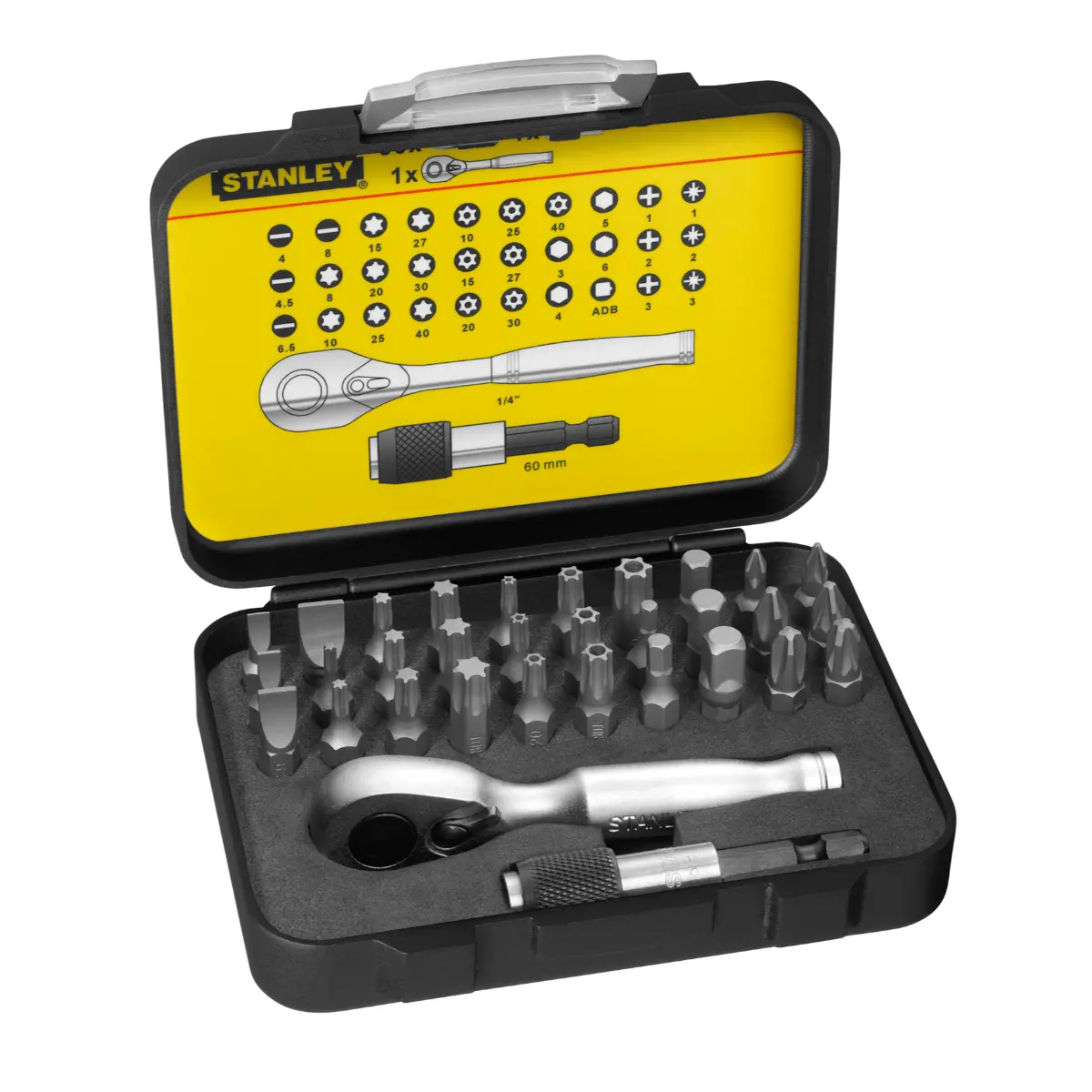 STANLEY Bit-Satz mit Mini-Umschaltknarre 1/4 32-teilig magnetisch