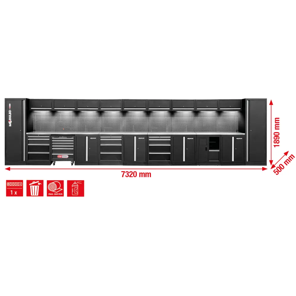 KS TOOLS Werkstatt-Schranksystem, gerade, 7320 x 500 mm, Variante 1