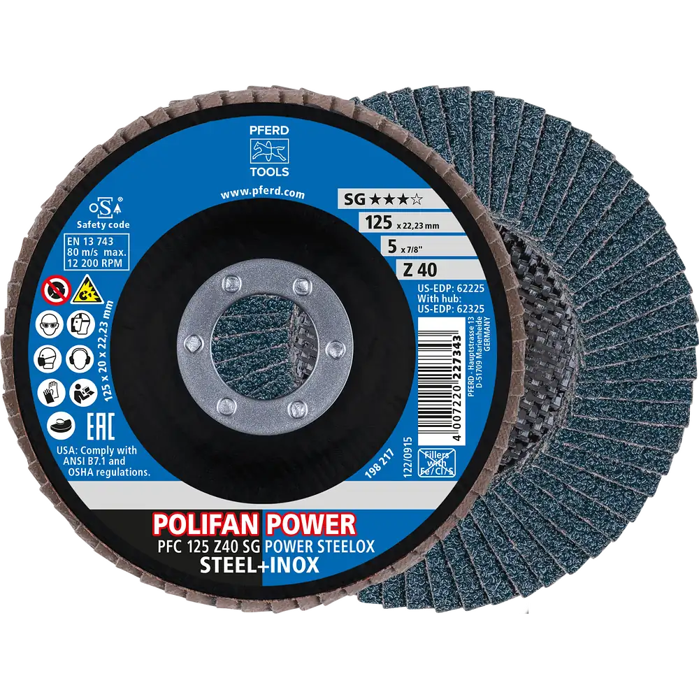 PFERD TOOLS Trenn-/Fächerscheiben-Set PFC 125 Z40 SG POWER / EHT 125-1,0 SG STEELOX für Stahl/Edelstahl