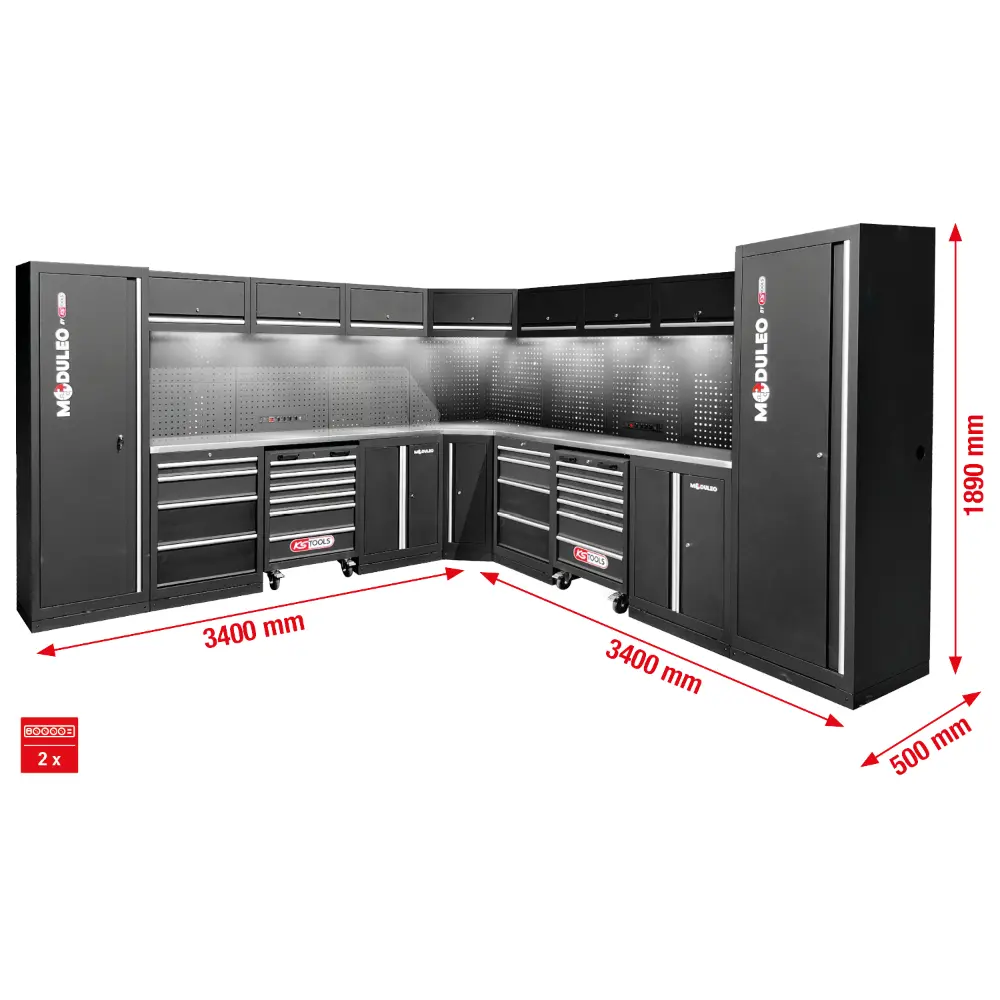 KS TOOLS Werkstatt-Schranksystem, L-Form, 3400 x 3400 mm