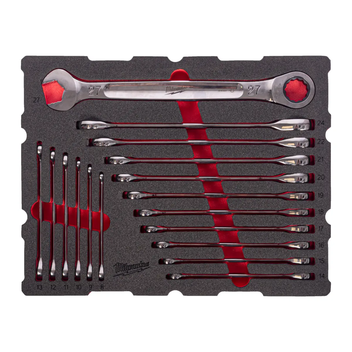 Milwaukee MAX BITE Ratschen-Ringmaulschlüssel Einlage 17-teilige Einlage für PACKOUT Koffer mit Schubladen