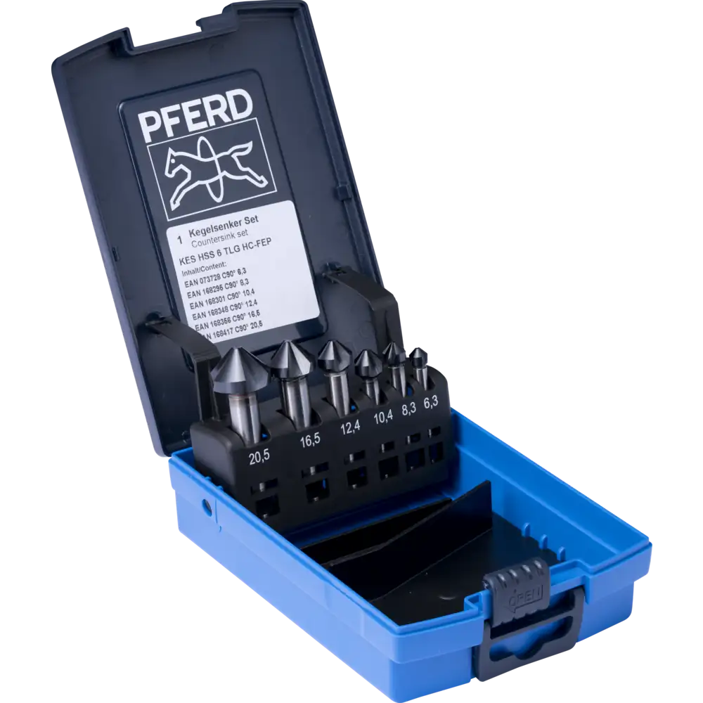 PFERD TOOLS HSS-Kegelsenker-Sets 6-tlg. DIN 335 C 90° mit HICOAT-Beschichtung HC-FEP