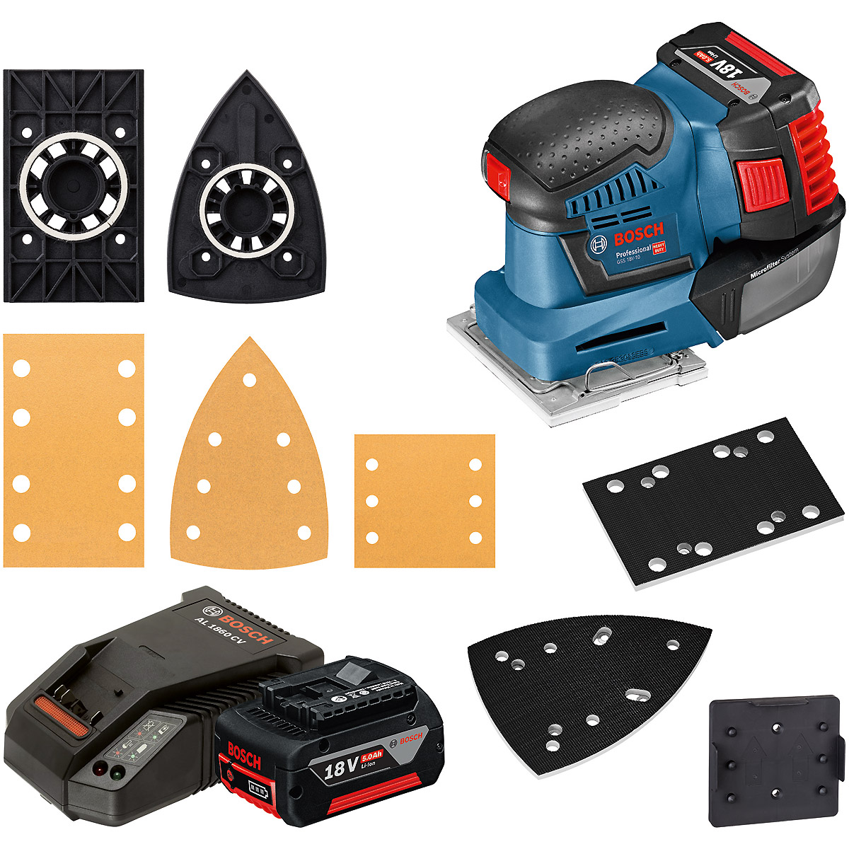 Bosch Akku-Schwingschleifer GSS 18V-10, mit 2 x 5.0 Ah Li-Ion Akku, L-BOXX