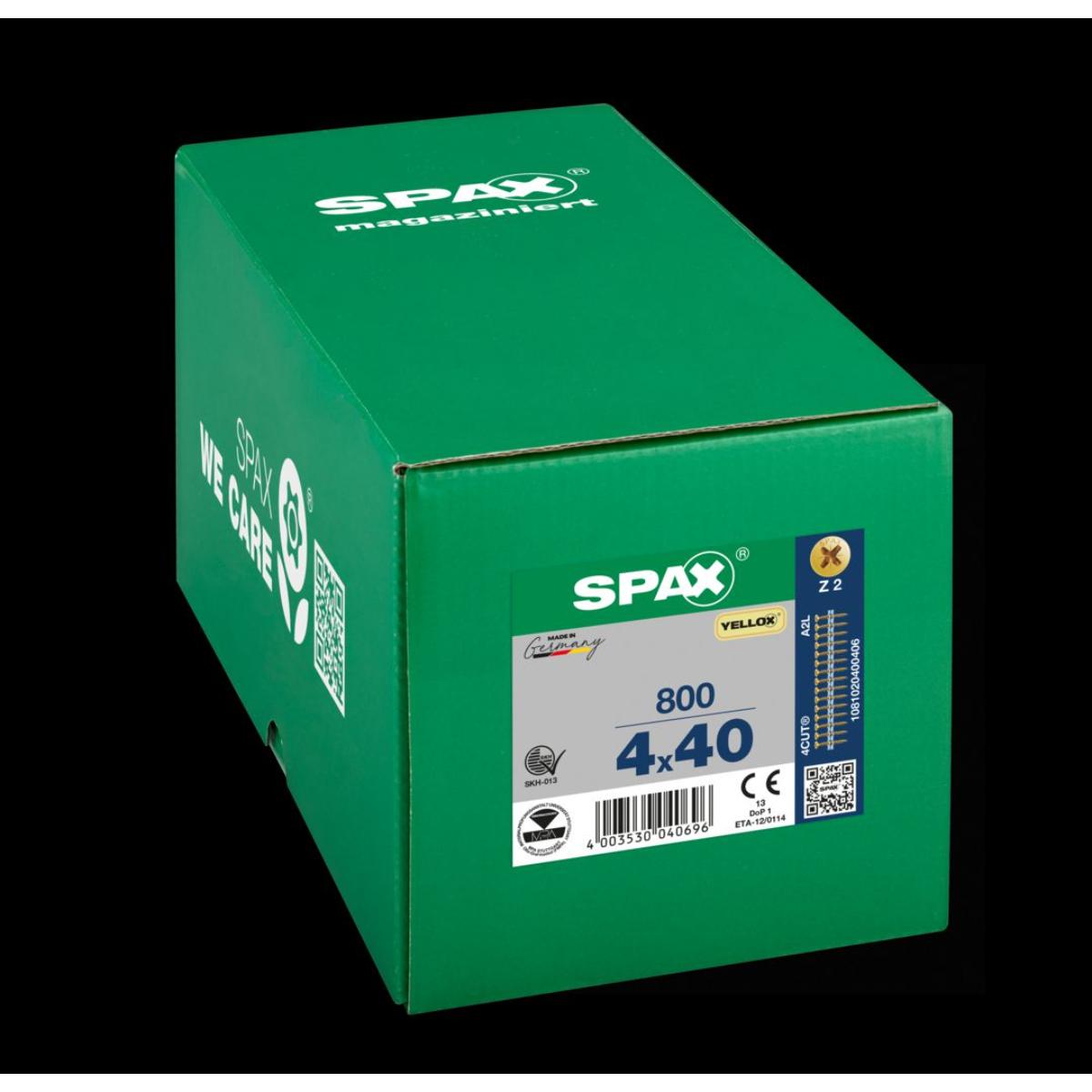SPAX SENKMULTIKOPF KREUZSCHLITZ Z2 VOLLGEWINDE YELLOX MAGAZINIERT 800 Stück