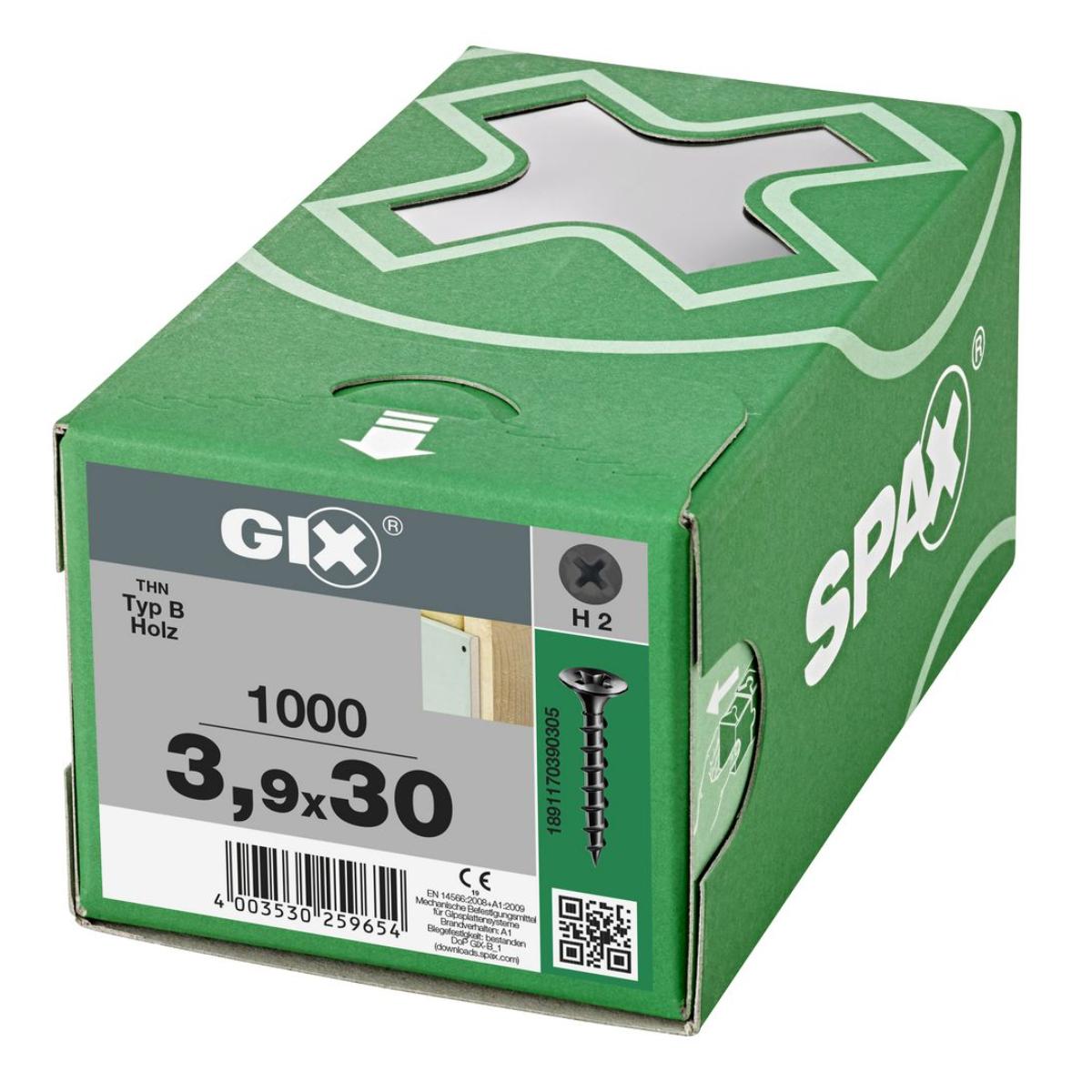 SPAX GIX-B Trompetenkopf H2 Grobgewinde phosphatiert, 1000 Stück