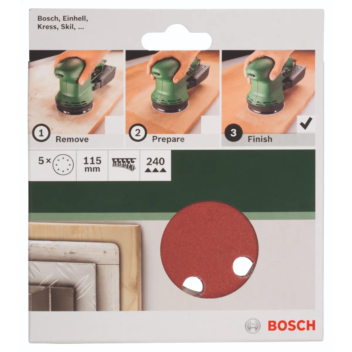 Bosch Schleifblatt-Set für Exzenterschleifer D= 115 mm, K=240, 5-tlg.