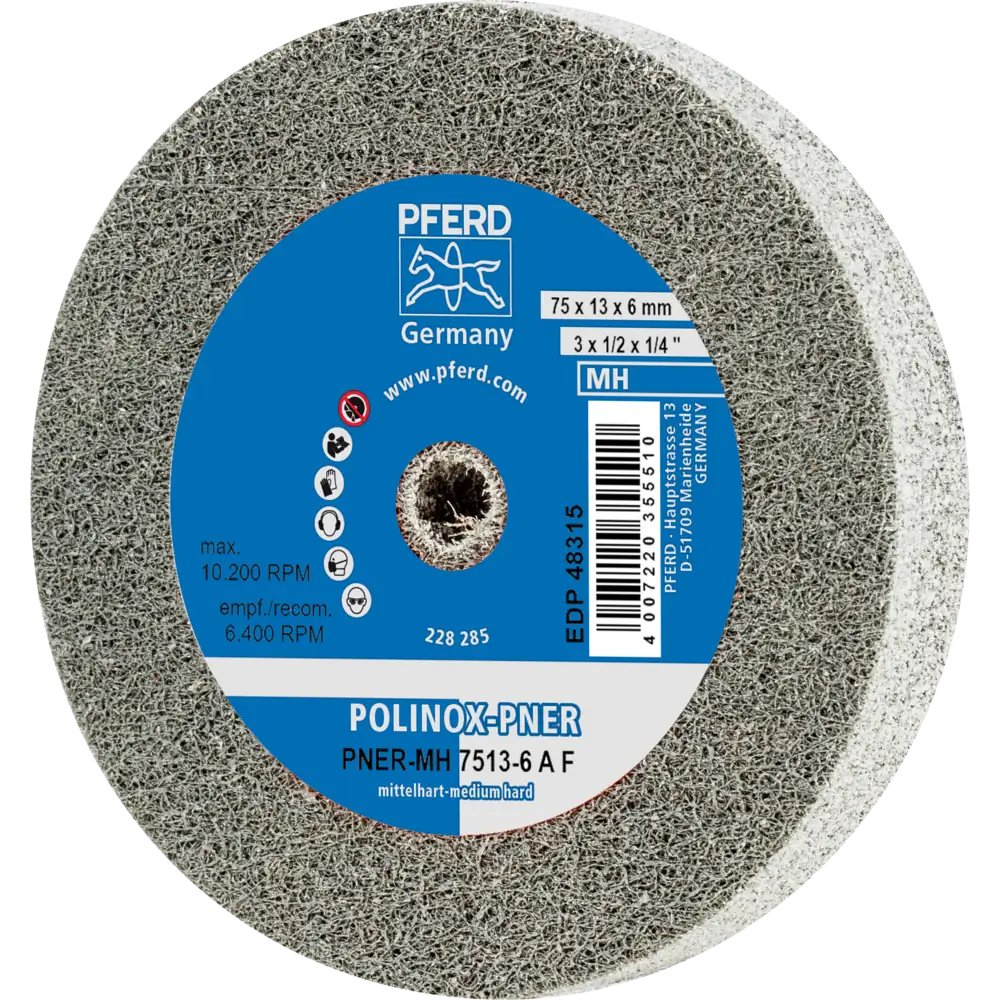 PFERD TOOLS POLINOX verpresstes Vlies-Rad PNER für Geradschleifer, Biegwellen und Schleifblöcke