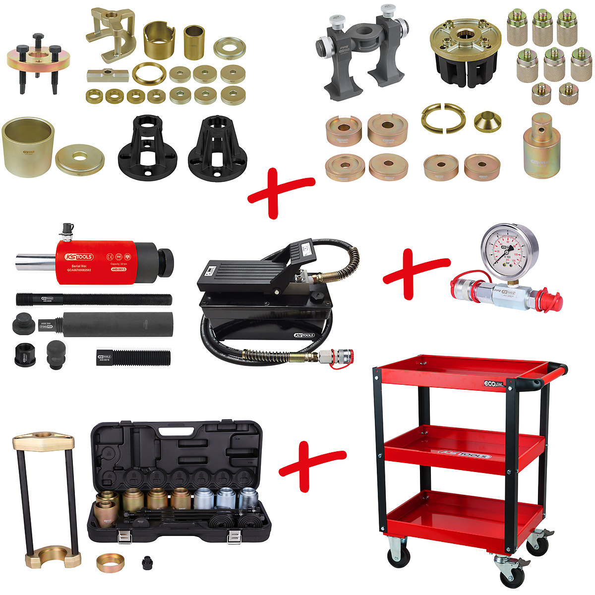 KS Tools Universal Radlagermontage und Demontage-Satz mit Servicewagen. 110-tlg