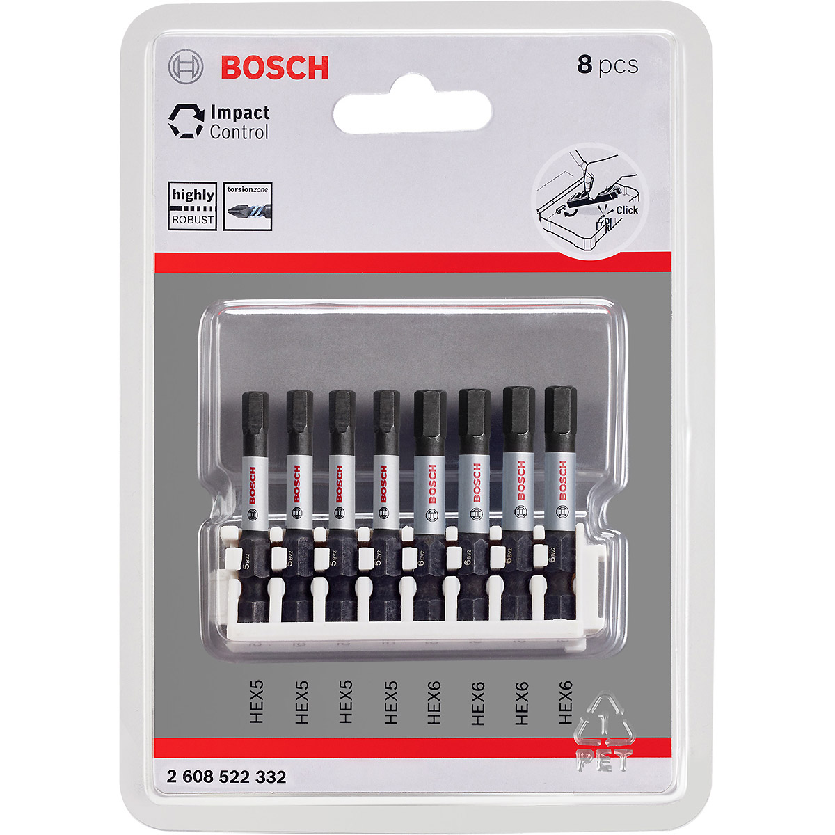 Bosch Schrauberbit-Set Impact Control, 8-teilig, 4 x H5, 4 x H6, 50 mm