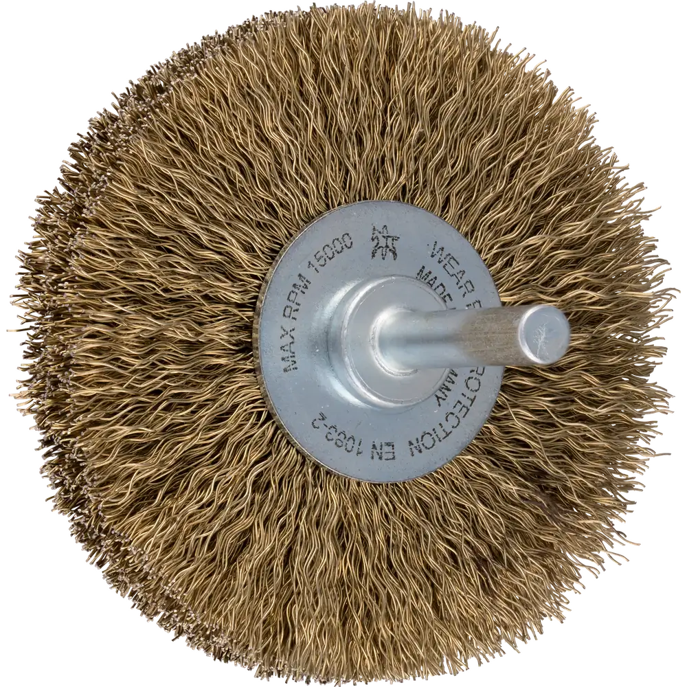 PFERD TOOLS Rundbürste ungezopft RBU Ø70x15 mm Schaft-Ø6 mm vermessingter Stahl-Litzen-Draht-Ø0,25 mm