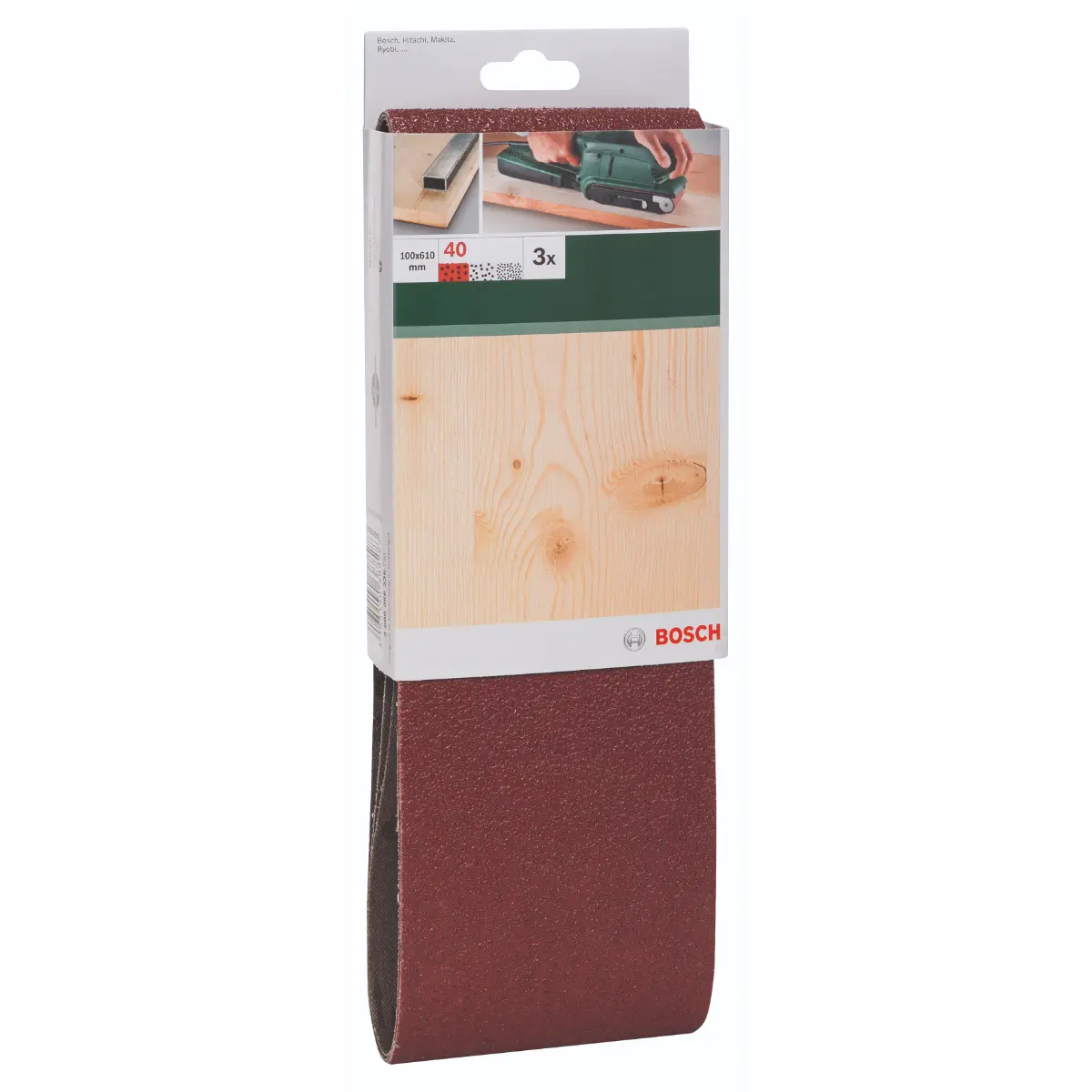 Bosch Schleifband-Set für Bandschleifer, rote Qualität K=40, 100 x 610 mm, 3-tlg.