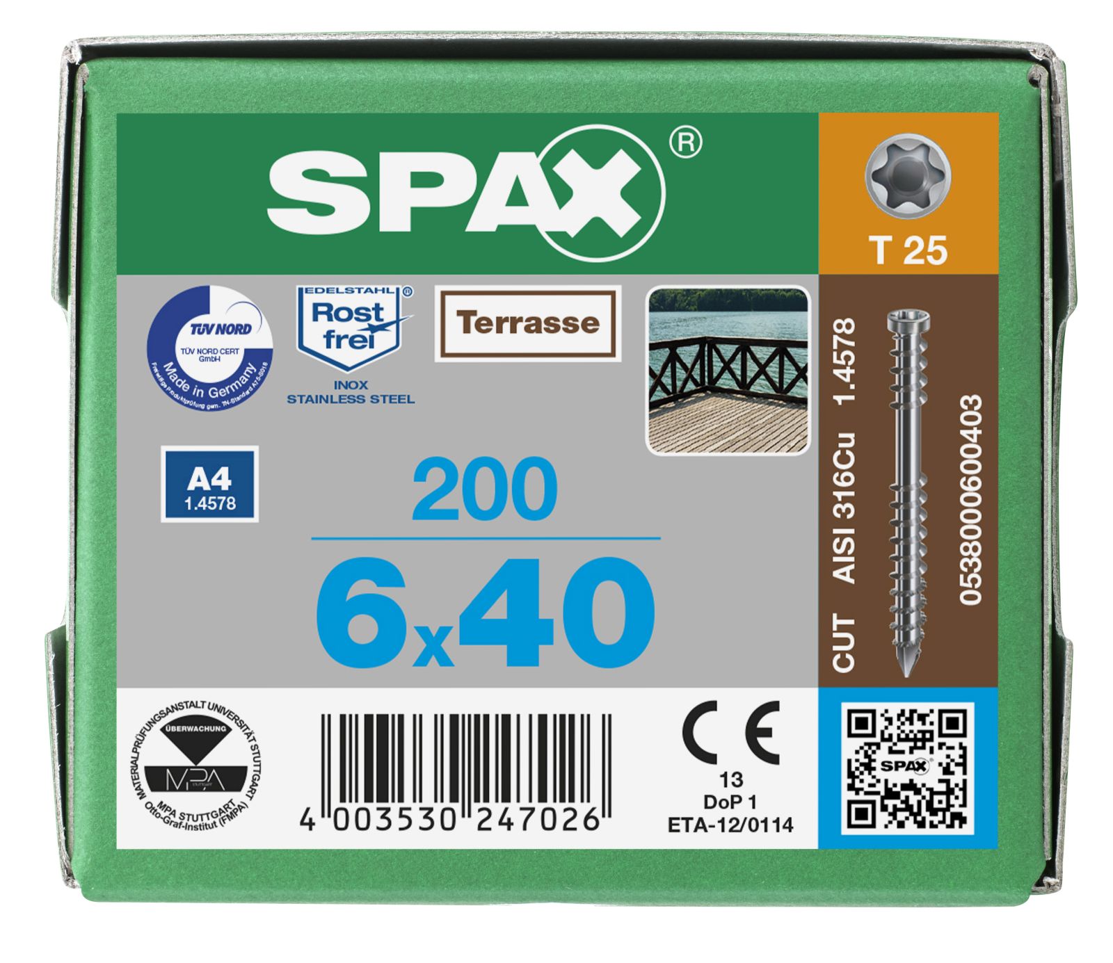 SPAX Terrasse A4 Zylinderkopf T-Star Plus T25 Fixiergewinde Cut, 200 Stück