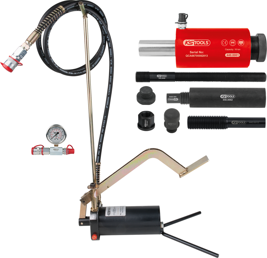 KS Tools Hydraulik-Einheit 16t, mit Hydraulik-Pumpe und Manometer, 15-tlg