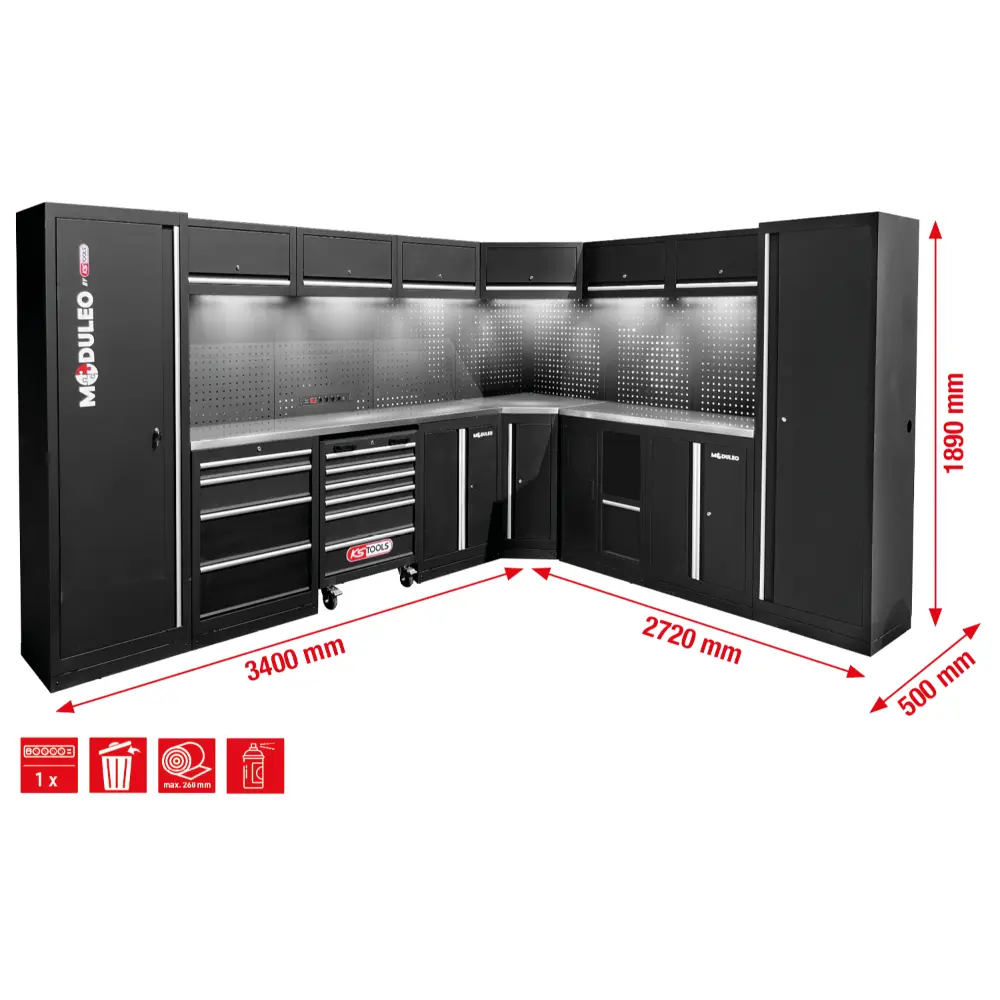 KS TOOLS Werkstatt-Schranksystem, L-Form, 3400 x 2720 mm, Variante 1