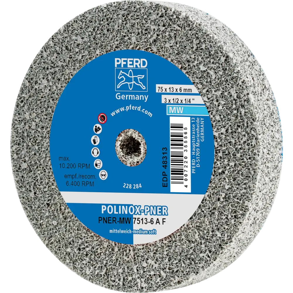 PFERD TOOLS POLINOX verpresstes Vlies-Rad PNER für Geradschleifer, Biegwellen und Schleifblöcke