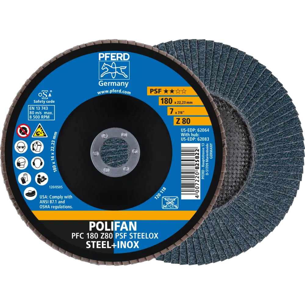 PFERD TOOLS POLIFAN Fächerscheibe PFC konisch Zirkonkorund Universallinie PSF STEELOX Stahl/Edelstahl