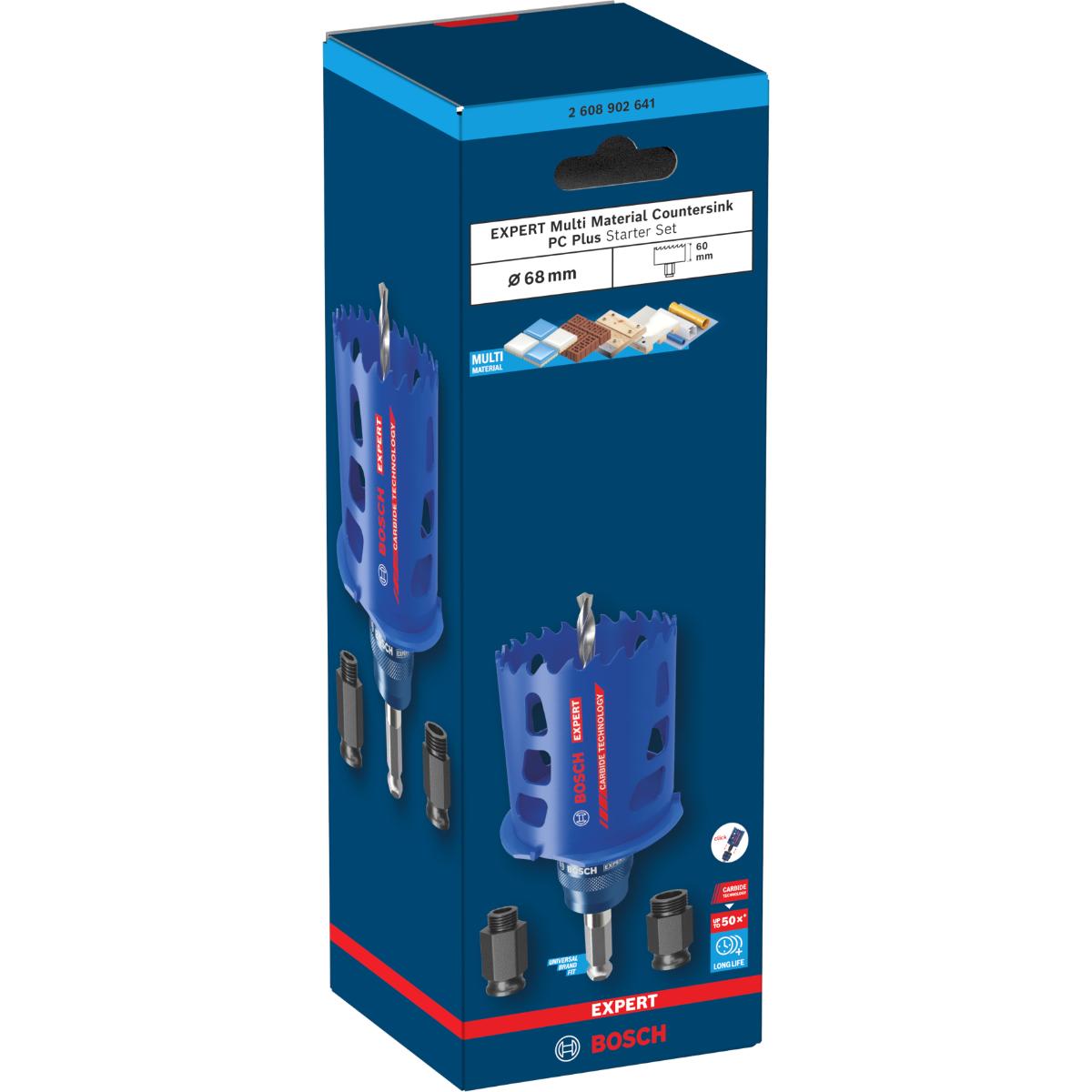 Bosch EXPERT Multi Material Kegelsenker PC Plus Lochsäge, 68 x 60 mm, Starter-Kit