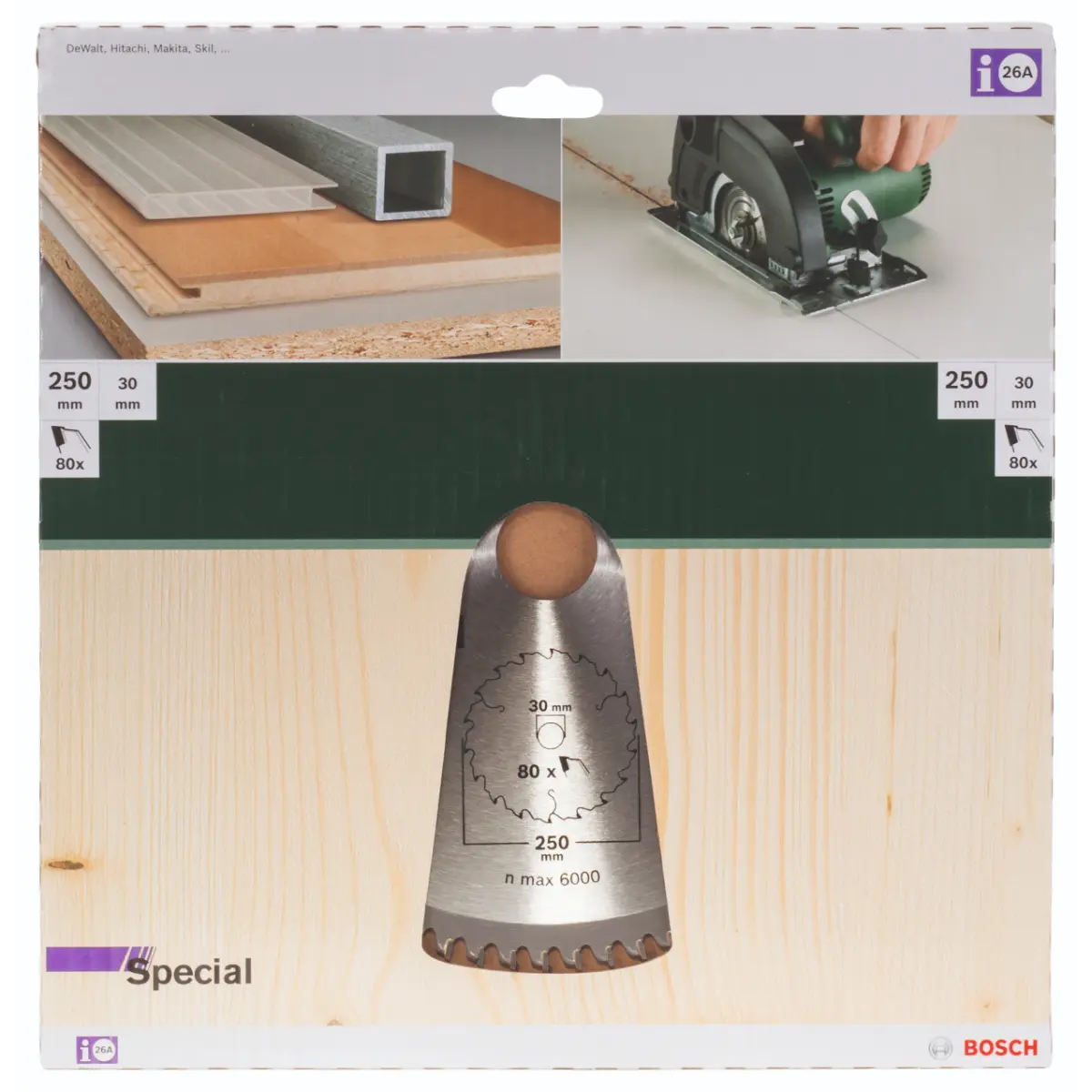 Bosch Kreissägeblatt SPECIAL D= 250 mm, Bohrung= 30 mm, Z= 80