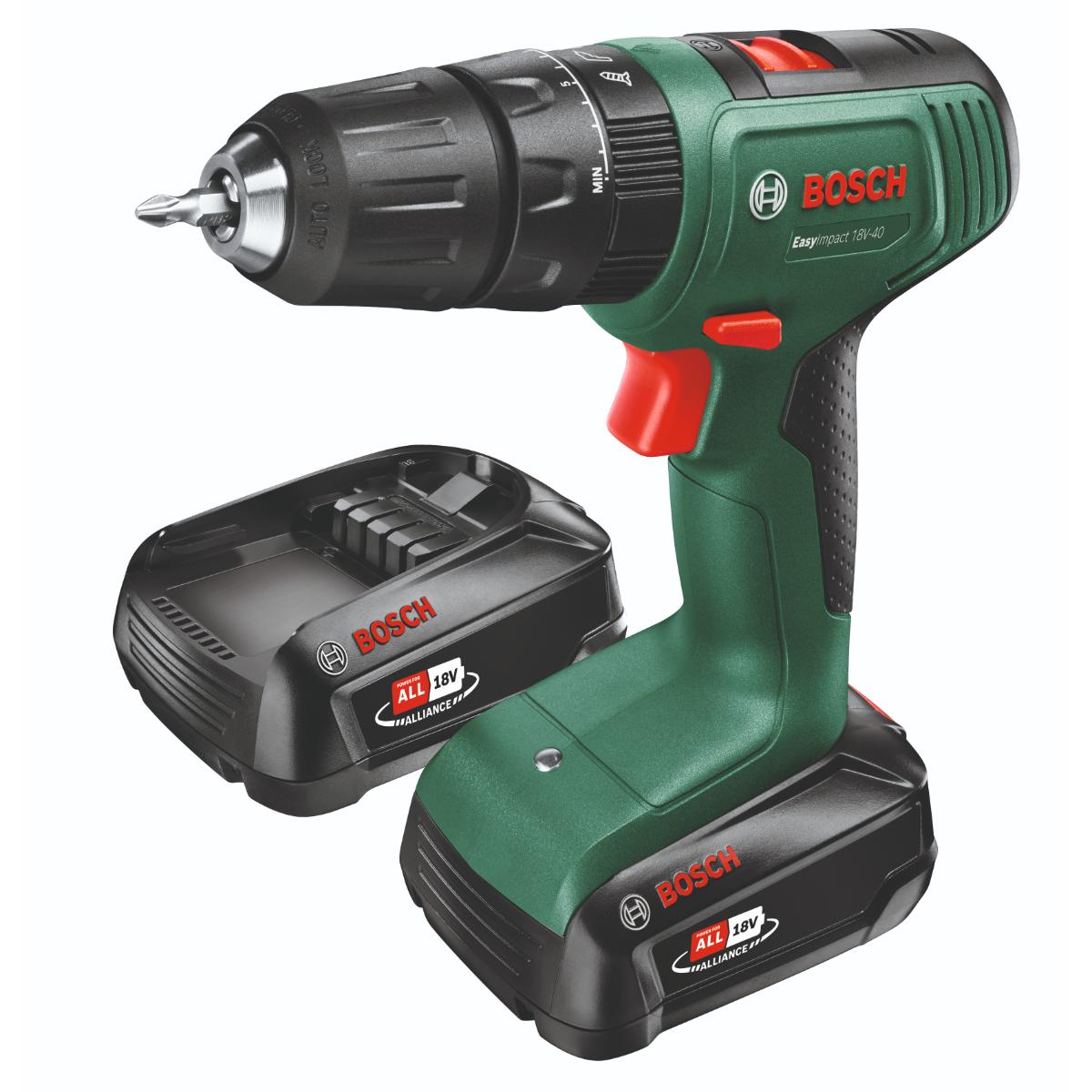 Bosch Akku-Schlagbohrmaschine EasyImpact 18V-40, 2 x Akku PBA 18V 2.0Ah im Tragekoffer