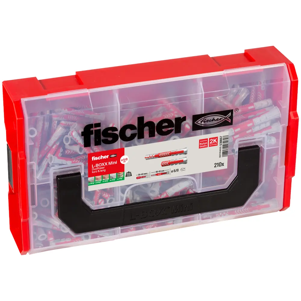 Fischer Dübelsortiment L-BOXX mini DuoPower kurz &amp; lang (210 Teile)