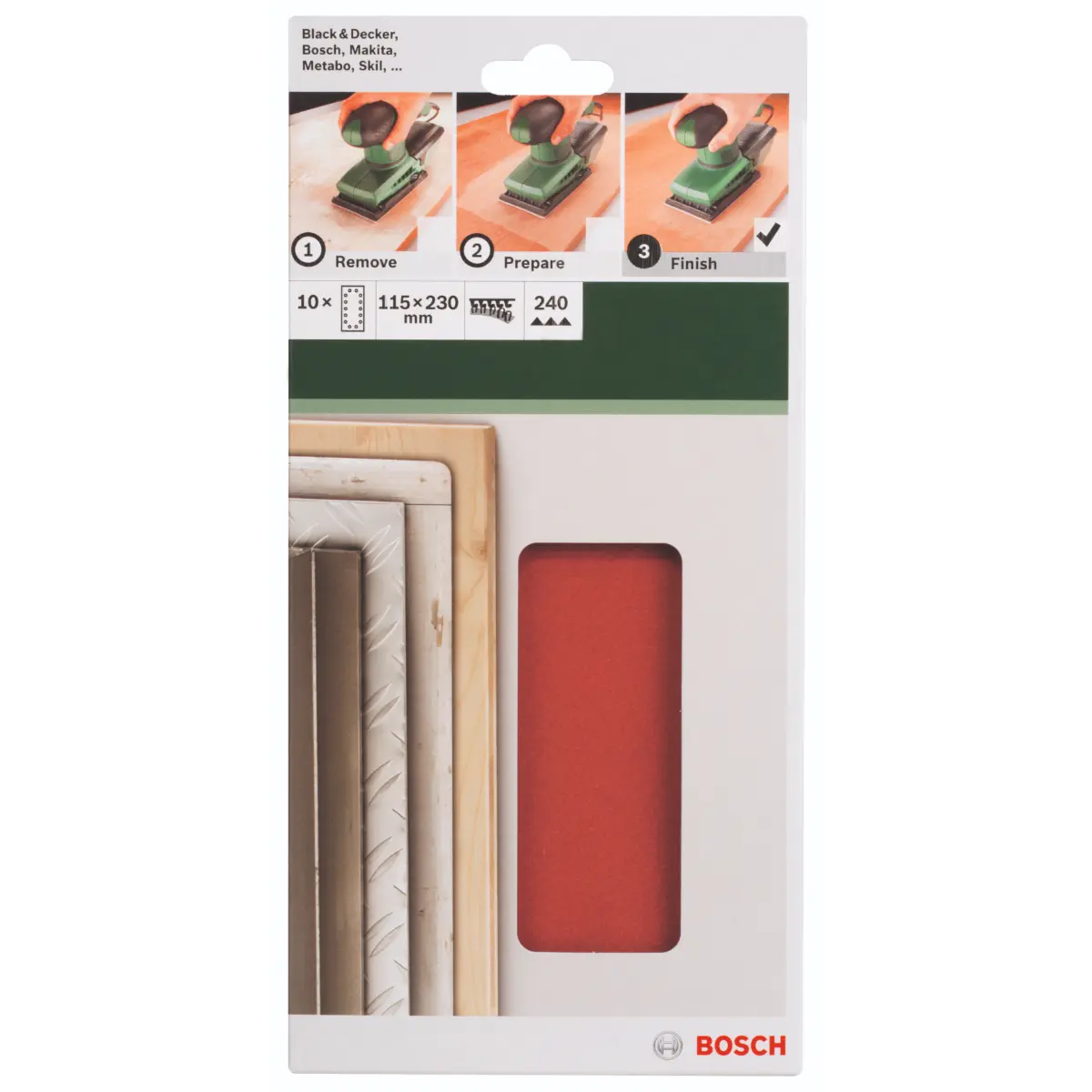 Bosch Schleifblatt-Set für Schwingschleifer K=240, 115 x 230 mm, 14 Löcher, 10-tlg.