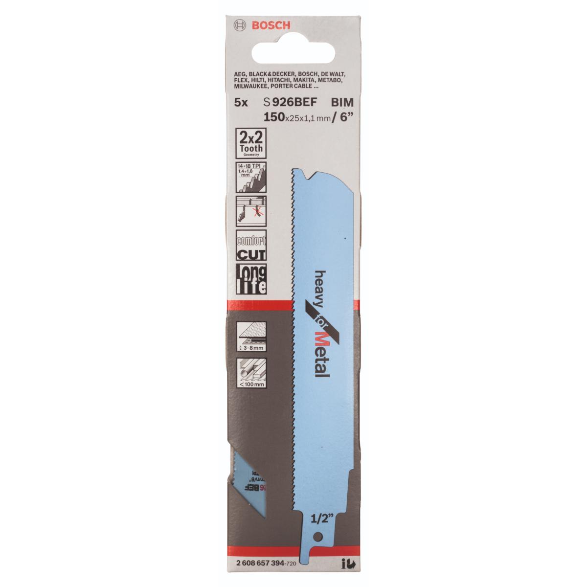 Bosch Säbelsägeblatt S 926 BEF, Heavy for Metal, 5er-Pack