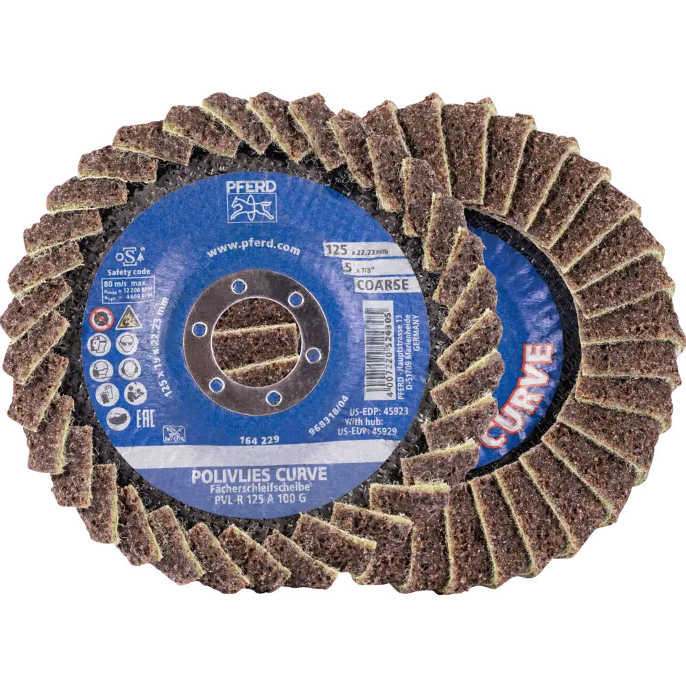 PFERD TOOLS POLIVLIES-CURVE Lamellenscheibe PVL-R Korund Ø 125 mm Bohrung 22,23 mm A100G