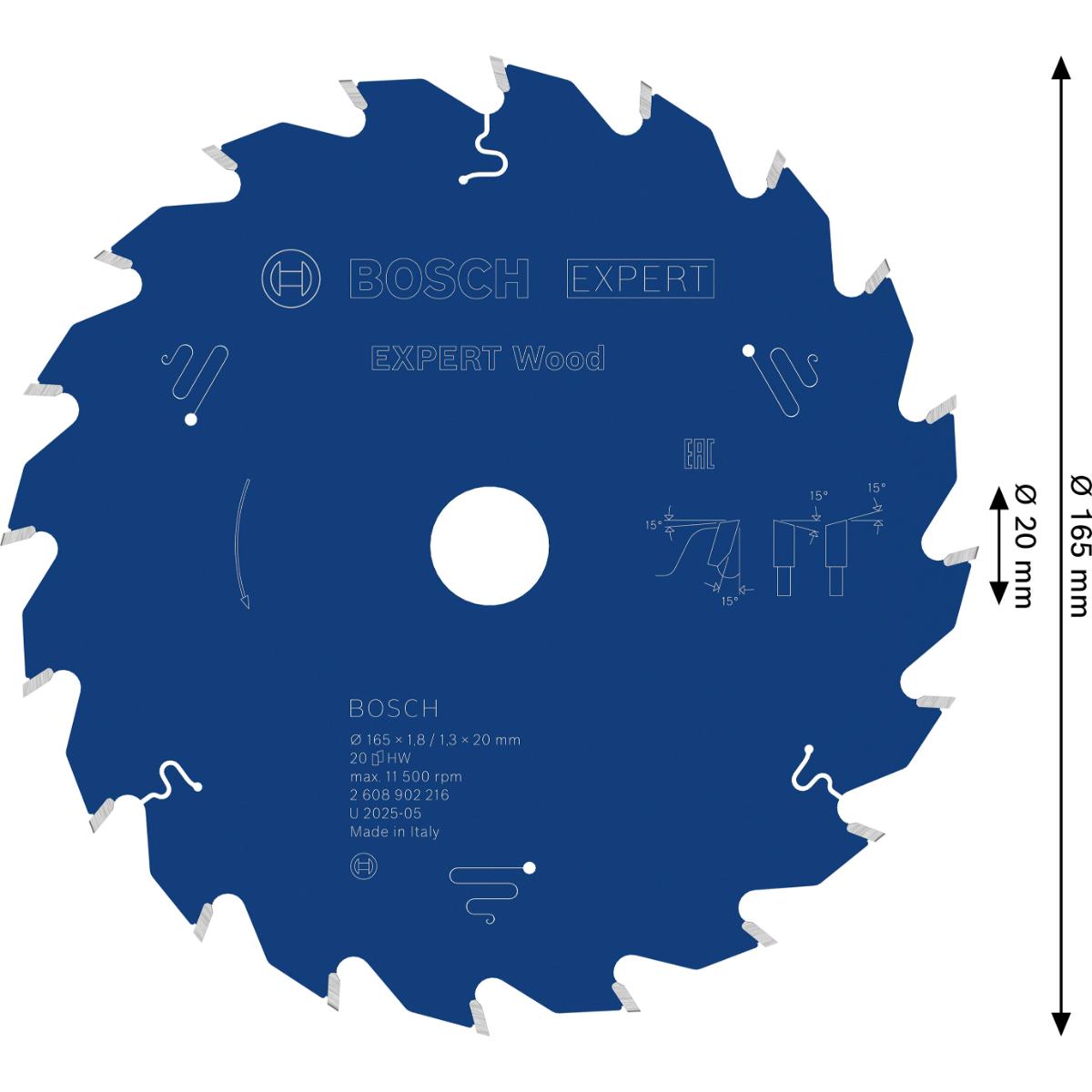 Bosch EXPERT Wood Kreissägeblatt, 165x20 mm, Z20