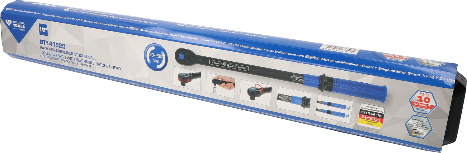 Brilliant Tools 1/2" Ratschen-Drehmomentschlüssel umschaltbar, 20-200 Nm